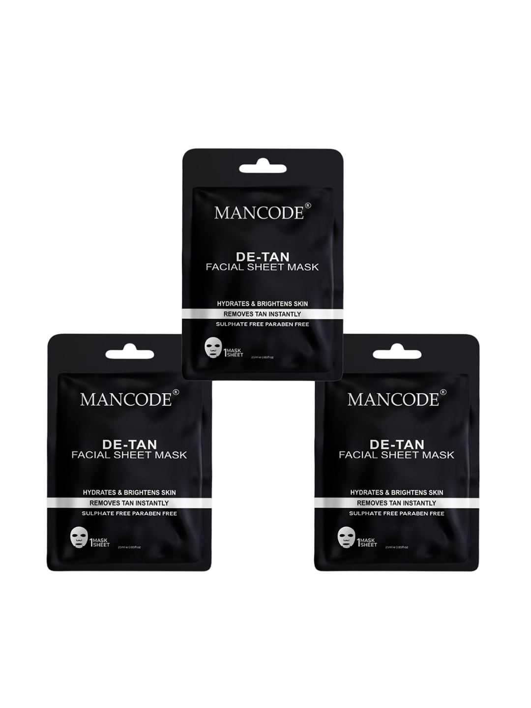 

MANCODE Set Of 3 De-Tan Facial Sheet Mask-25ml Each, Black