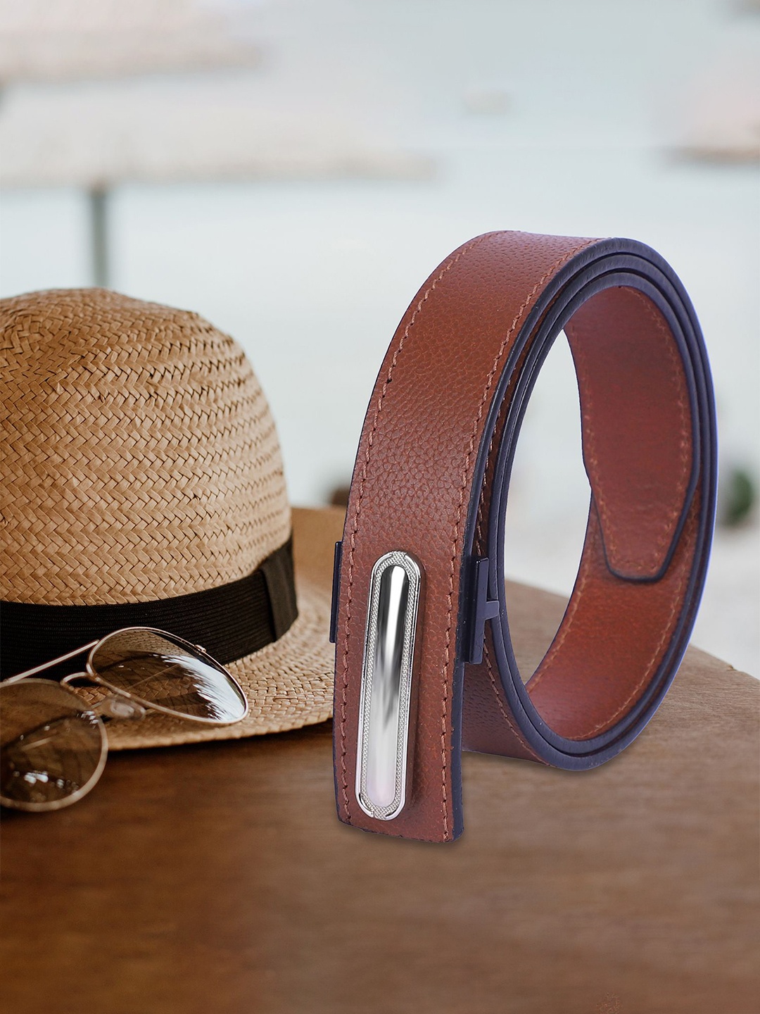 

KEZRO Men Push Pin Closure Textured Casual Belt, Brown