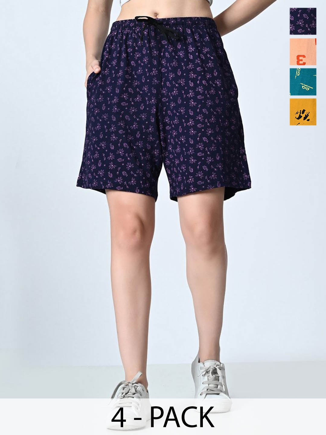 

BAESD Women Pack of 5 Printed High-Rise Shorts, Navy blue