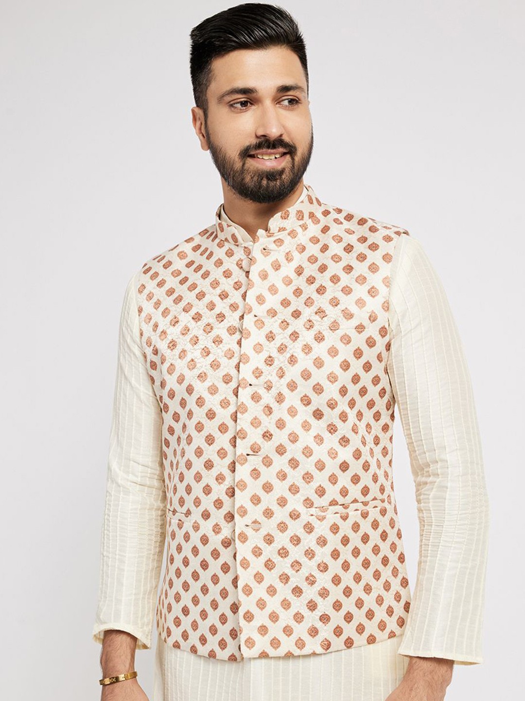 

Ethnic India Printed Nehru Jackets, Cream