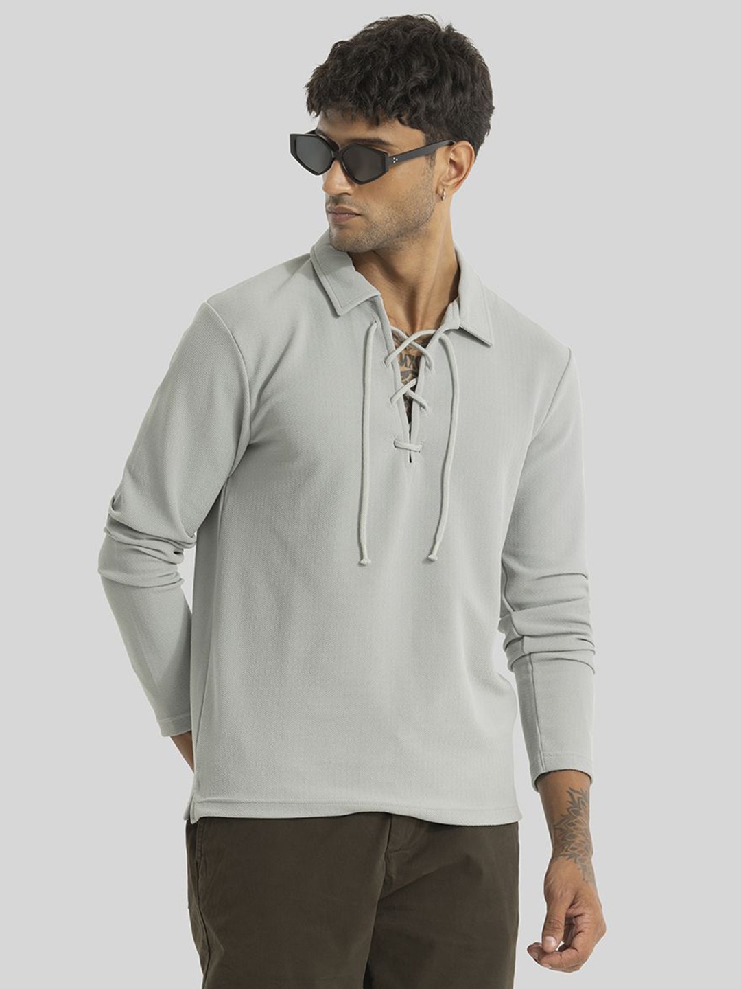 

Snitch Men Solid Polo Collar Slim Fit T-shirt, Grey