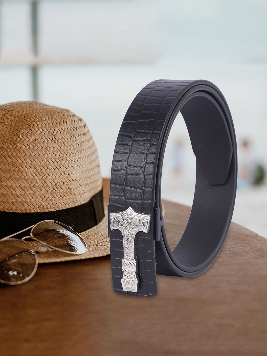 

KEZRO Men Push Pin Closure Textured Casual Belt, Black
