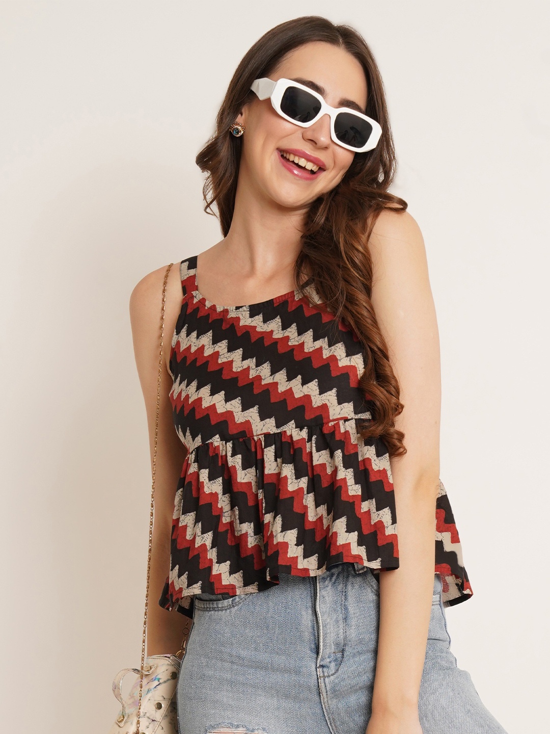 

KALINI Geometric Print Cotton Top, Multi