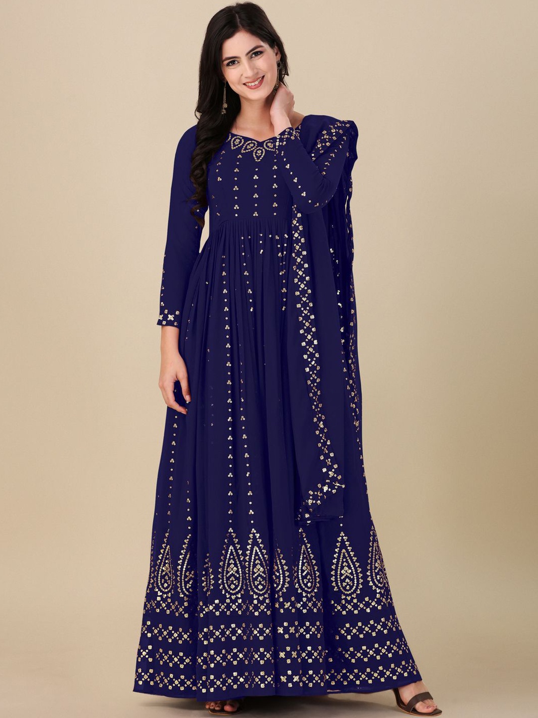 

Fashion Basket Sequinned Embroidered Semi-Stitched Dress Material, Blue