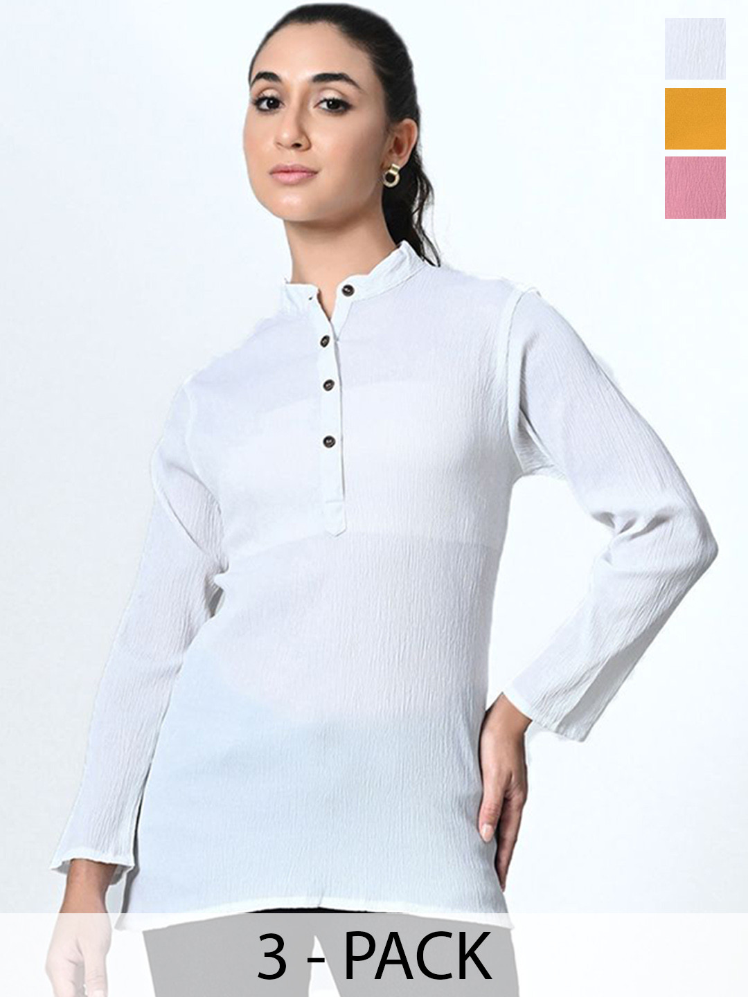 

BAESD Pack Of 3 Band Collar Crepe Tops, White