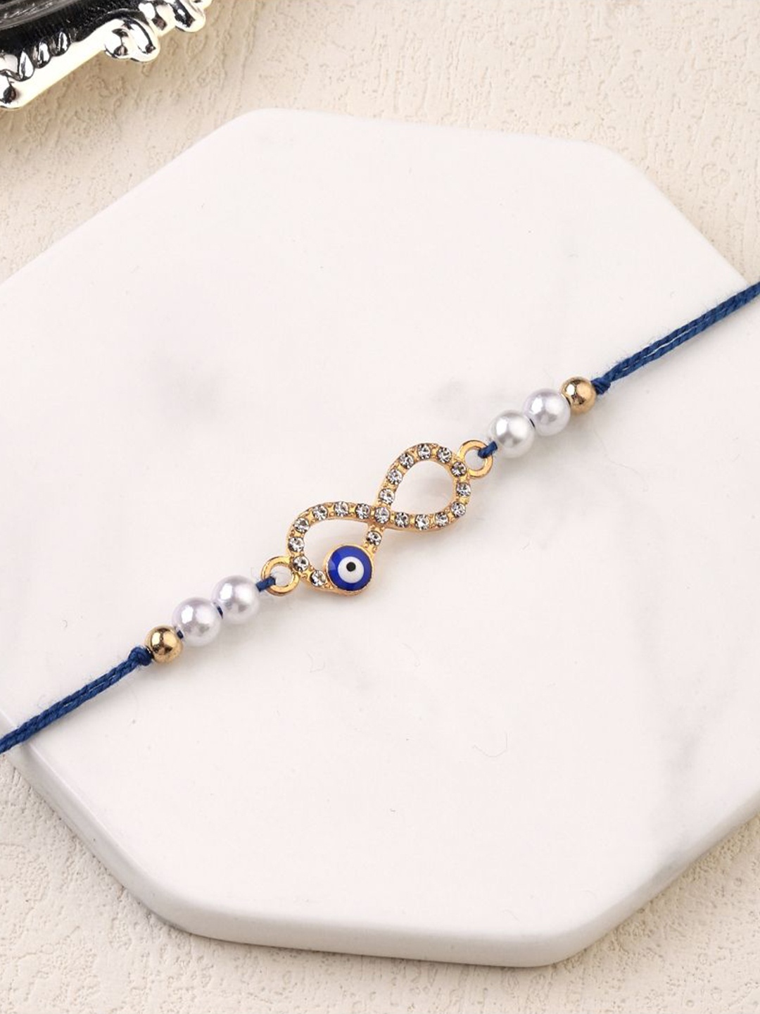 

SALTY Infinite Love Pearl Beaded Thread Rakhi, Blue