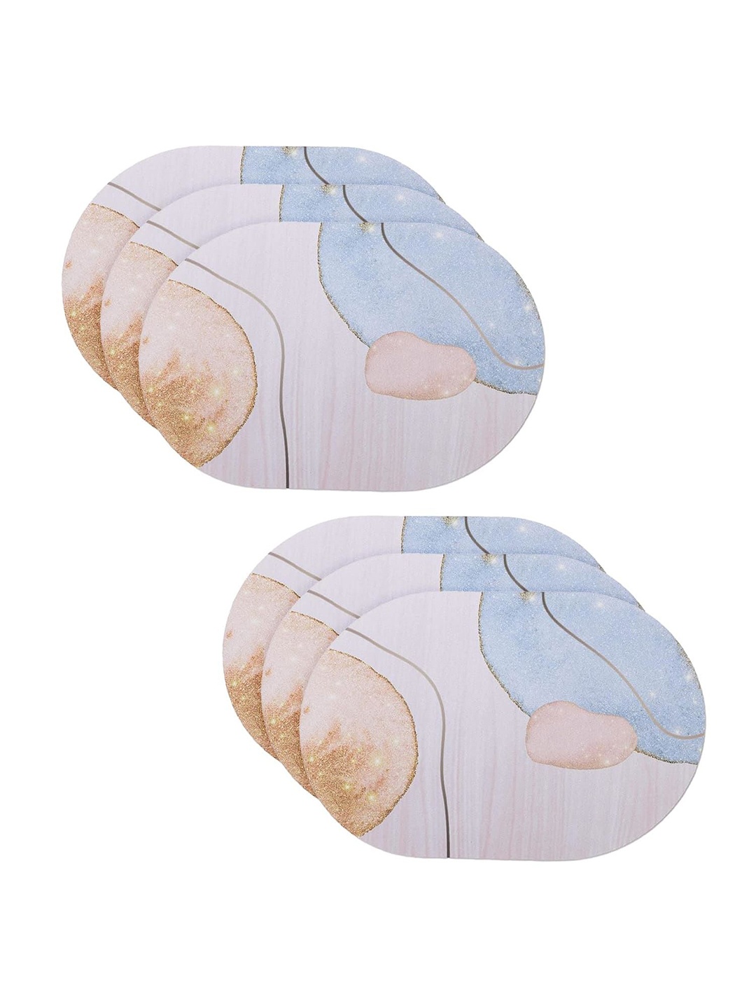 

Kuber Industries Peach & Blue 6 Pieces Printed 240 GSM Anti-Skid Bath Rugs