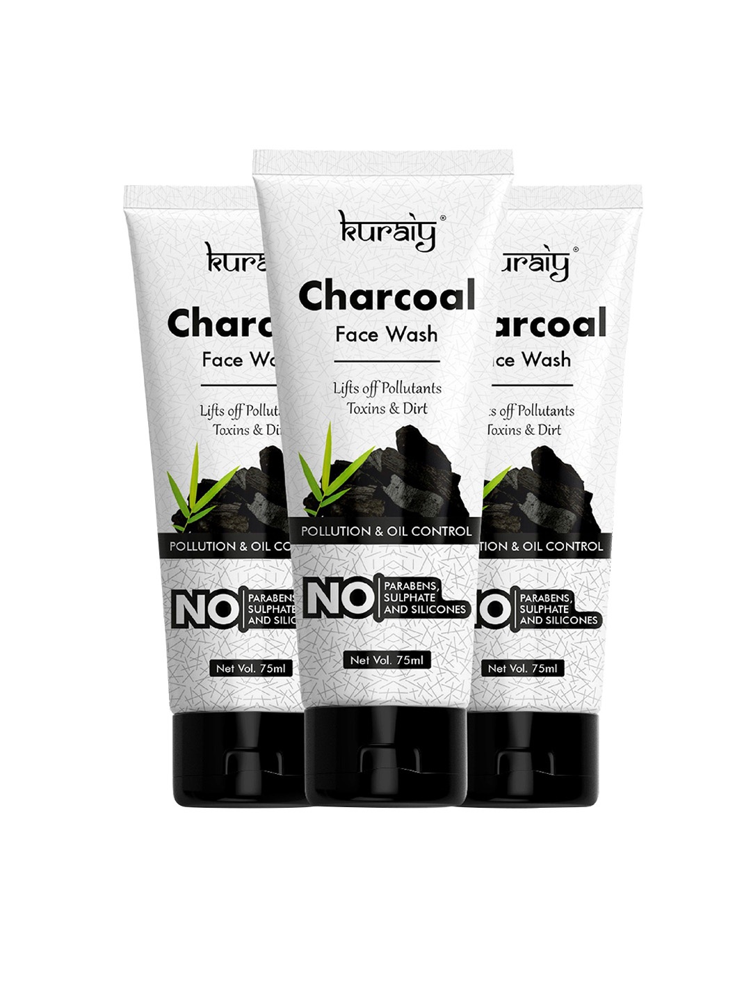 

KURAIY Set Of 3 Charcoal Face Wash For Pollution & Oil Control 75ml Each, White