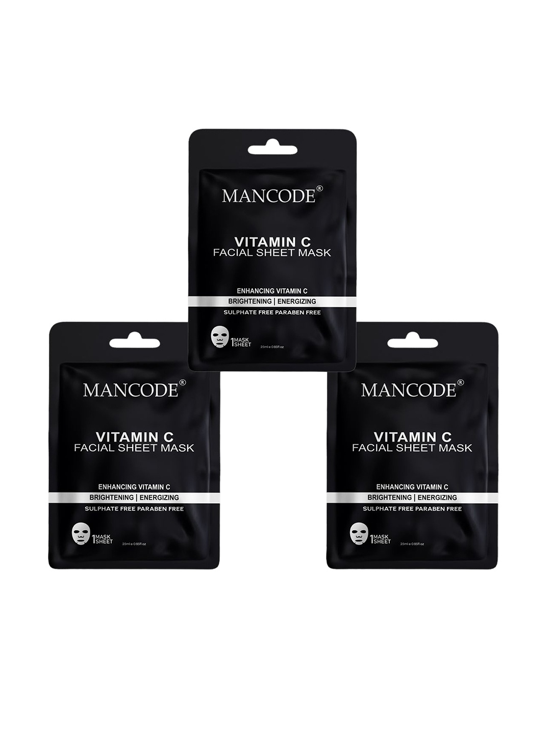 

MANCODE Set Of 3 Vitamin C Facial Sheet Mask-25ml Each, Black