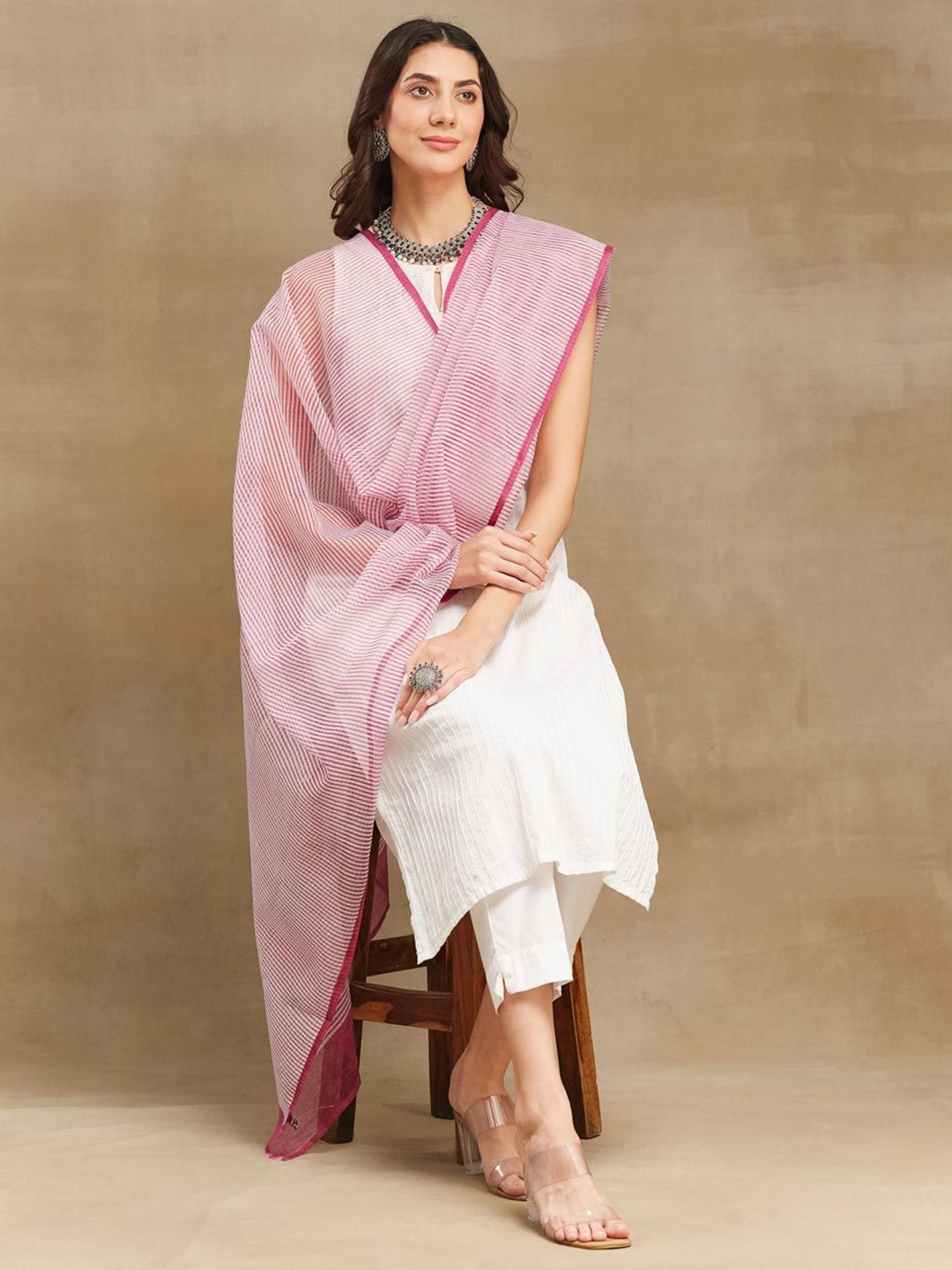 

Fabindia Printed Cotton Silk Dupatta, White