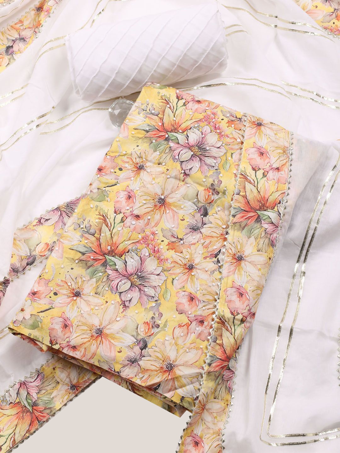 

Meena Bazaar Floral Printed Unstitched Dress Material, Yellow