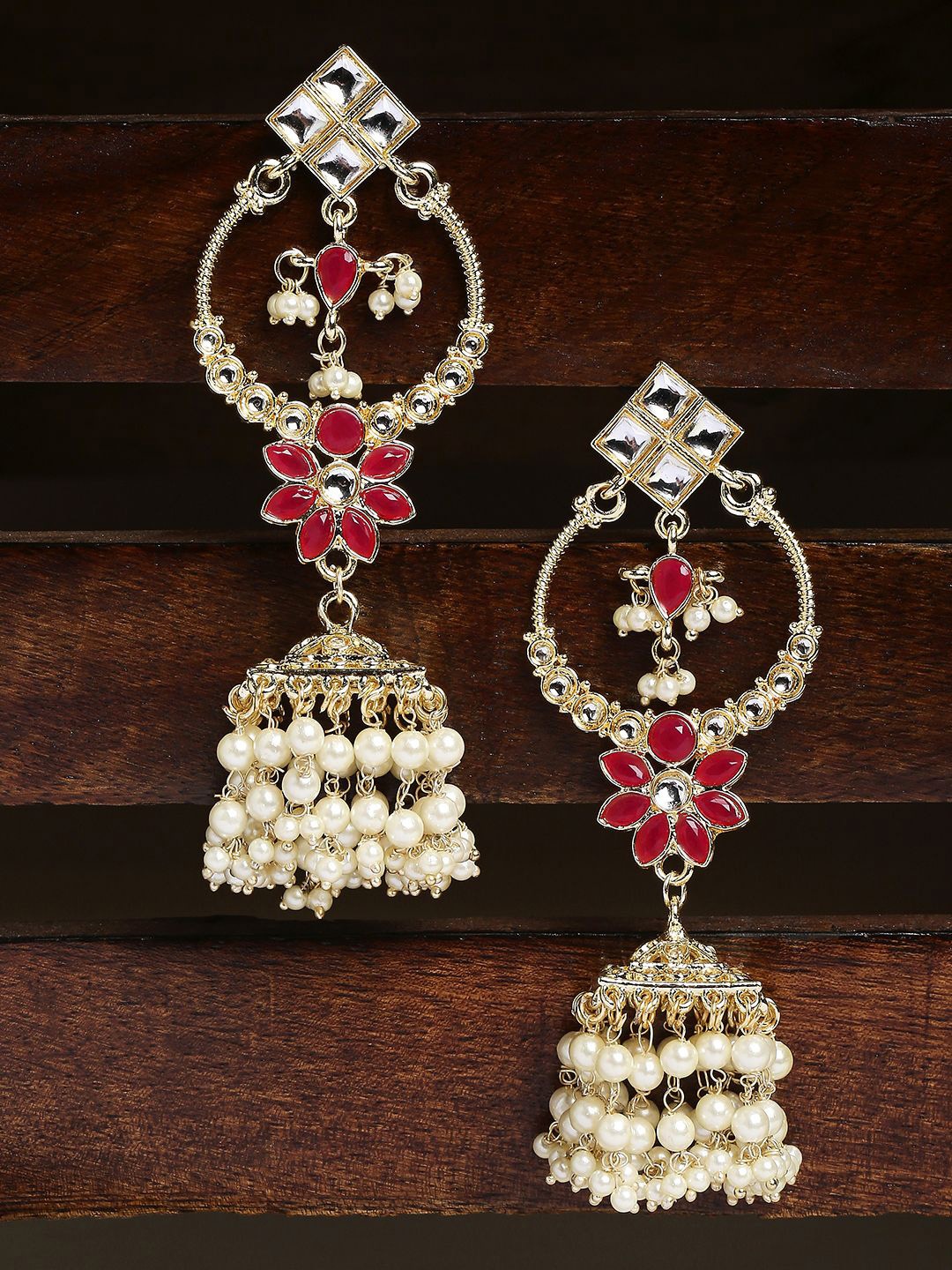 

Anouk Gold Toned Kundan Floral Jhumkas