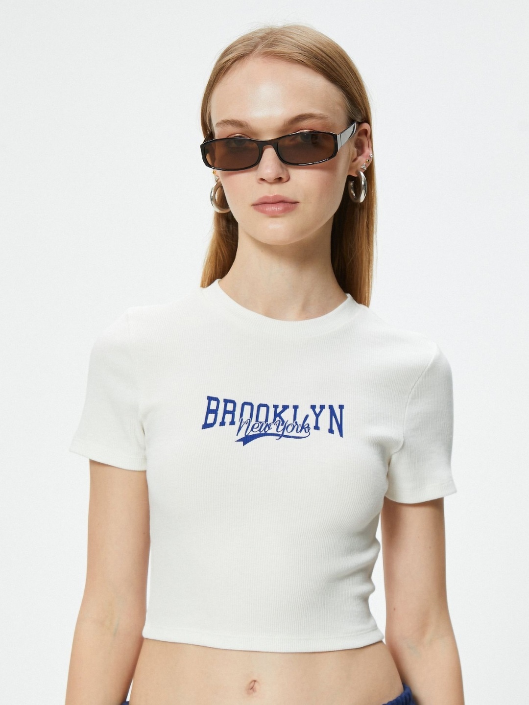 

Koton Women Graphic Printed Round Neck Cotton T-Shirt, Off white