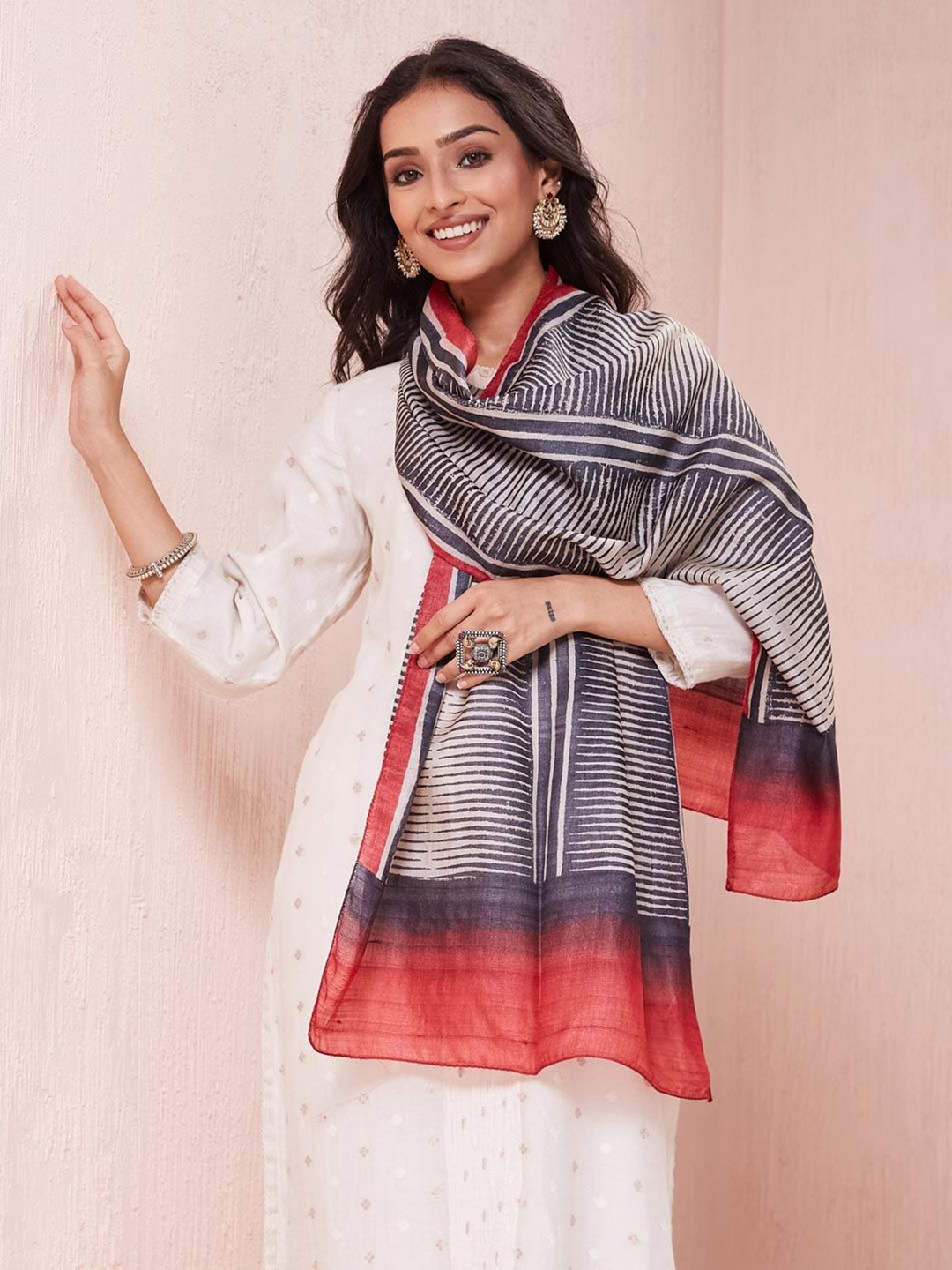 

Fabindia Women Printed Stole, Black