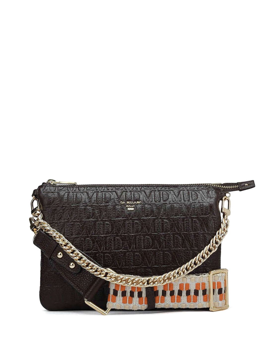 

Da Milano Textured Leather Structured Sling Bag with Fringed, Brown
