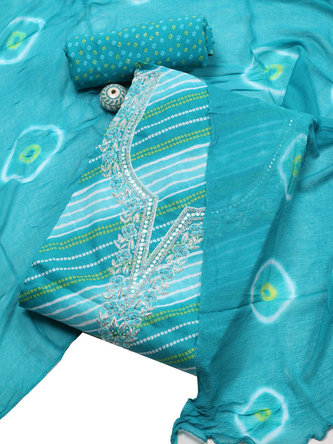 

Meena Bazaar Bandhani Printed Unstitched Dress Material, Blue
