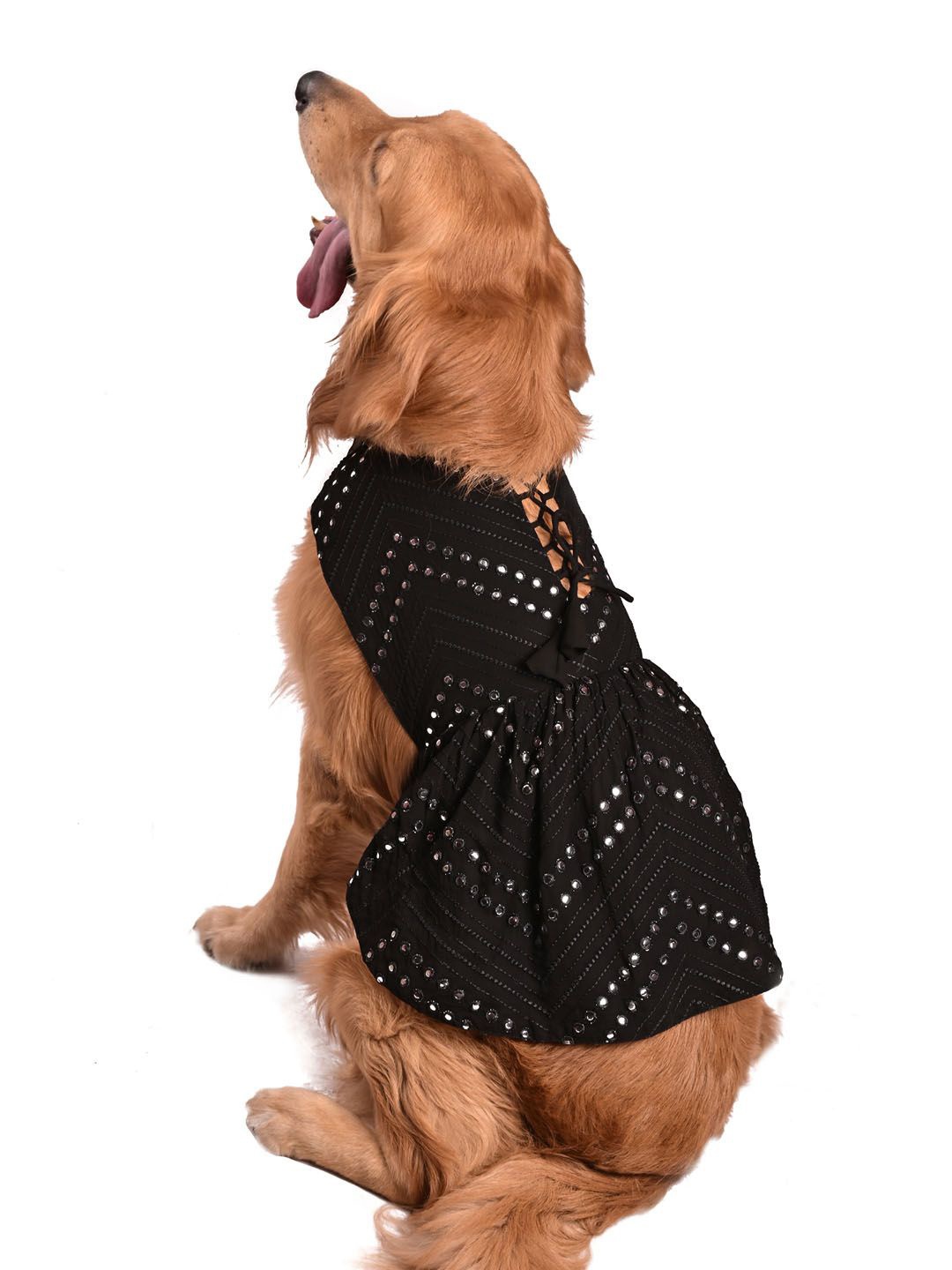 

VASTRAMAY Mirror Work Embroidered Dog Dress, Black