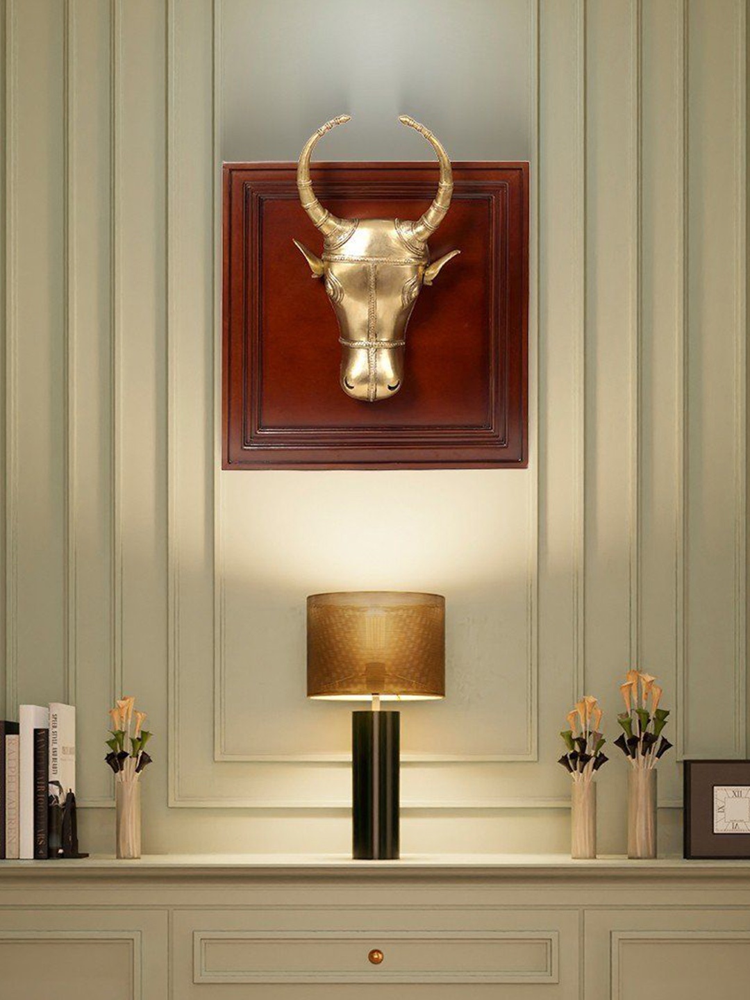 

Exotic India Brown & Gold Toned Wooden Bull Head Wall Hanging