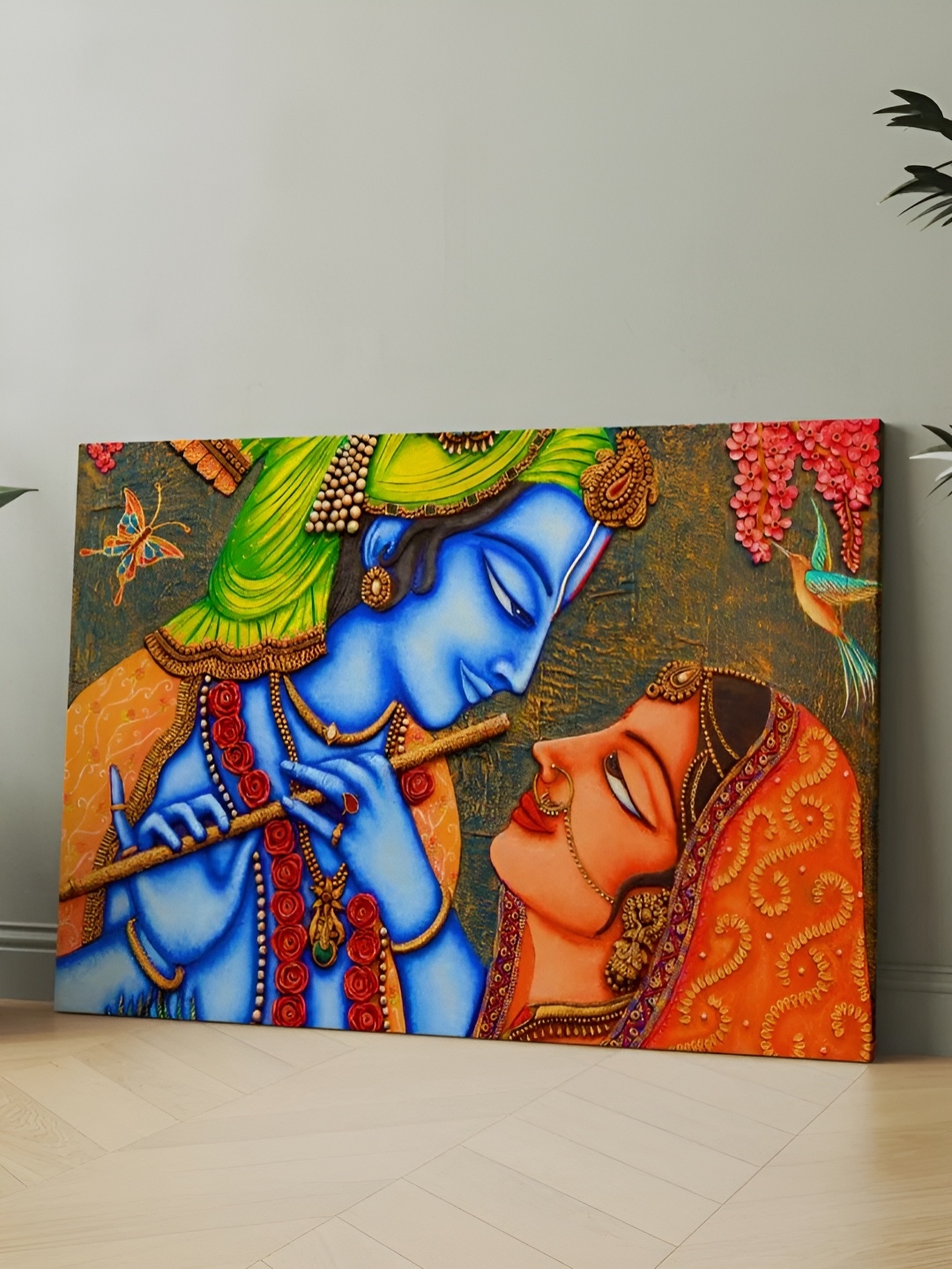 

CLAWCRAFTS Blue and Orange-Colored Wooden Religious Wall Painting