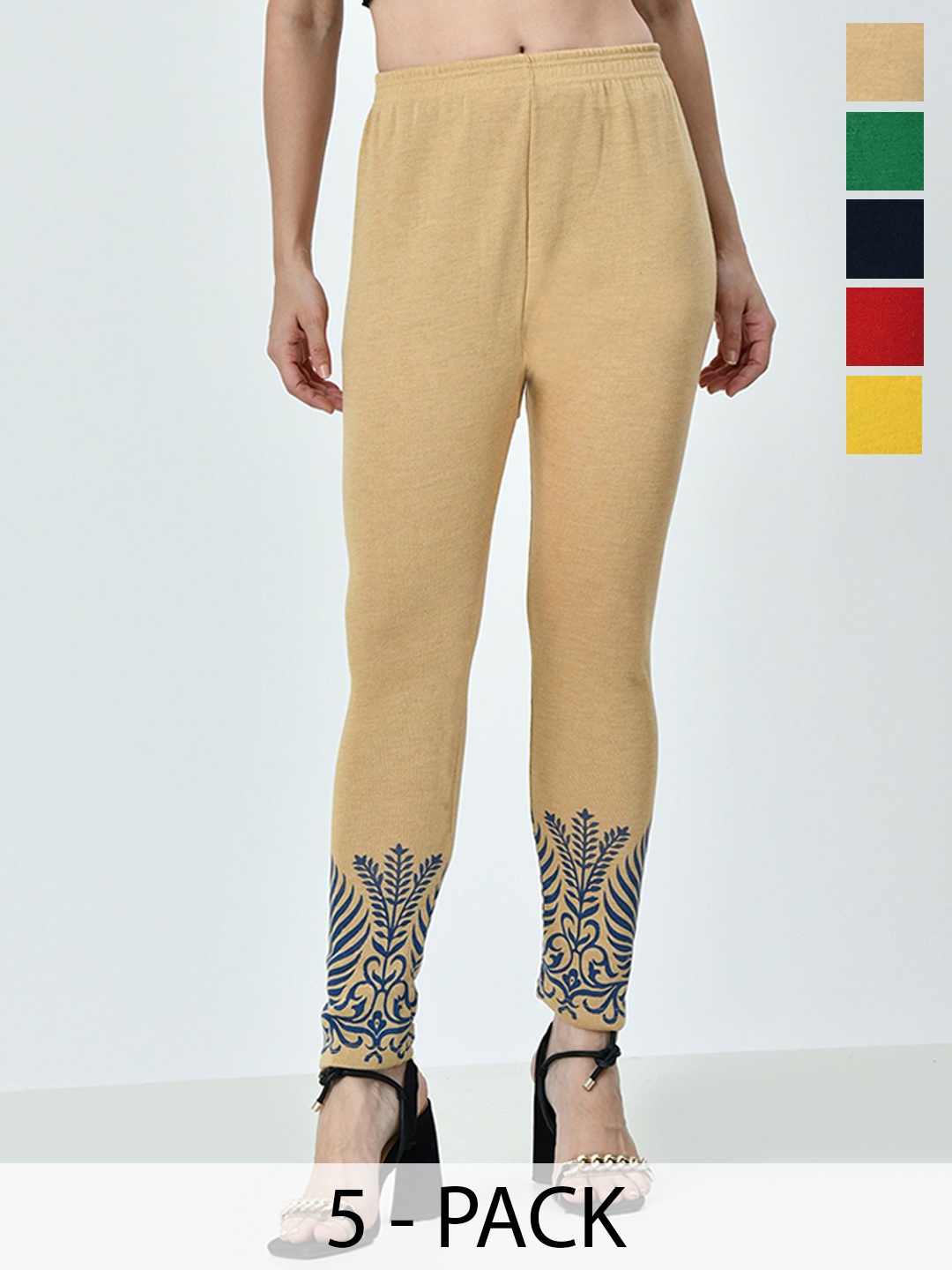 

BAESD Pack Of 5 Printed Ankle Length Leggings, Yellow