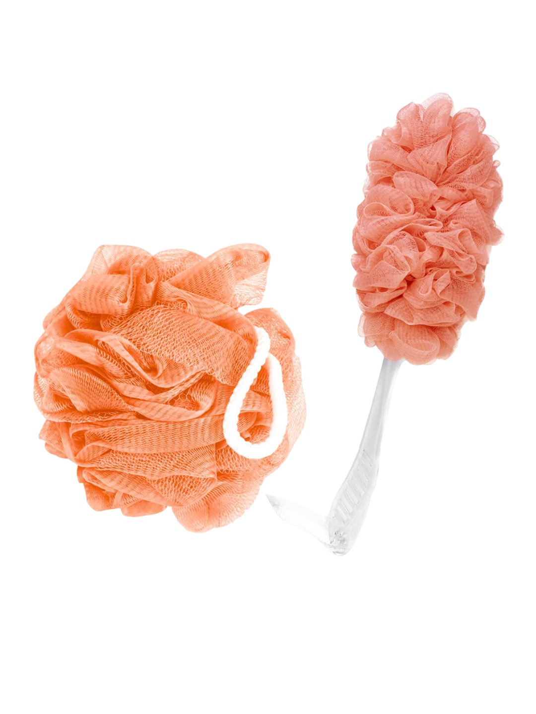 

CareDone Set of 2 Soft Round Loofah and Long Loofah With Handle, Orange