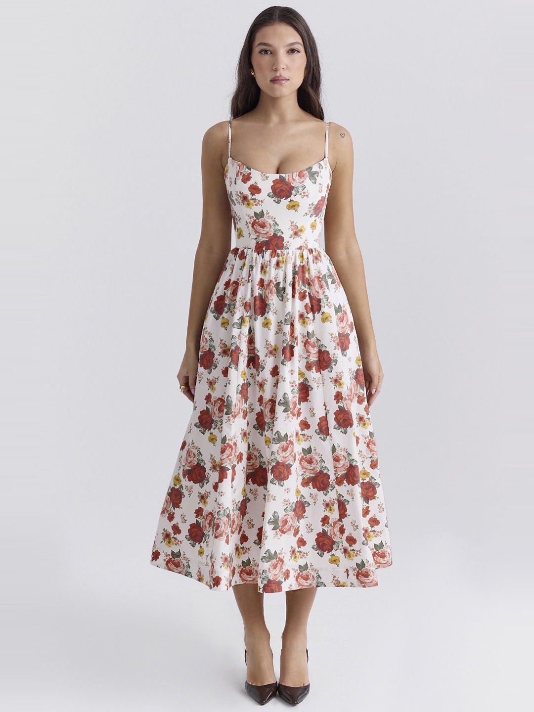 

StyleCast x Revolte Women Floral Printed Fit & Flare Midi Dress, White