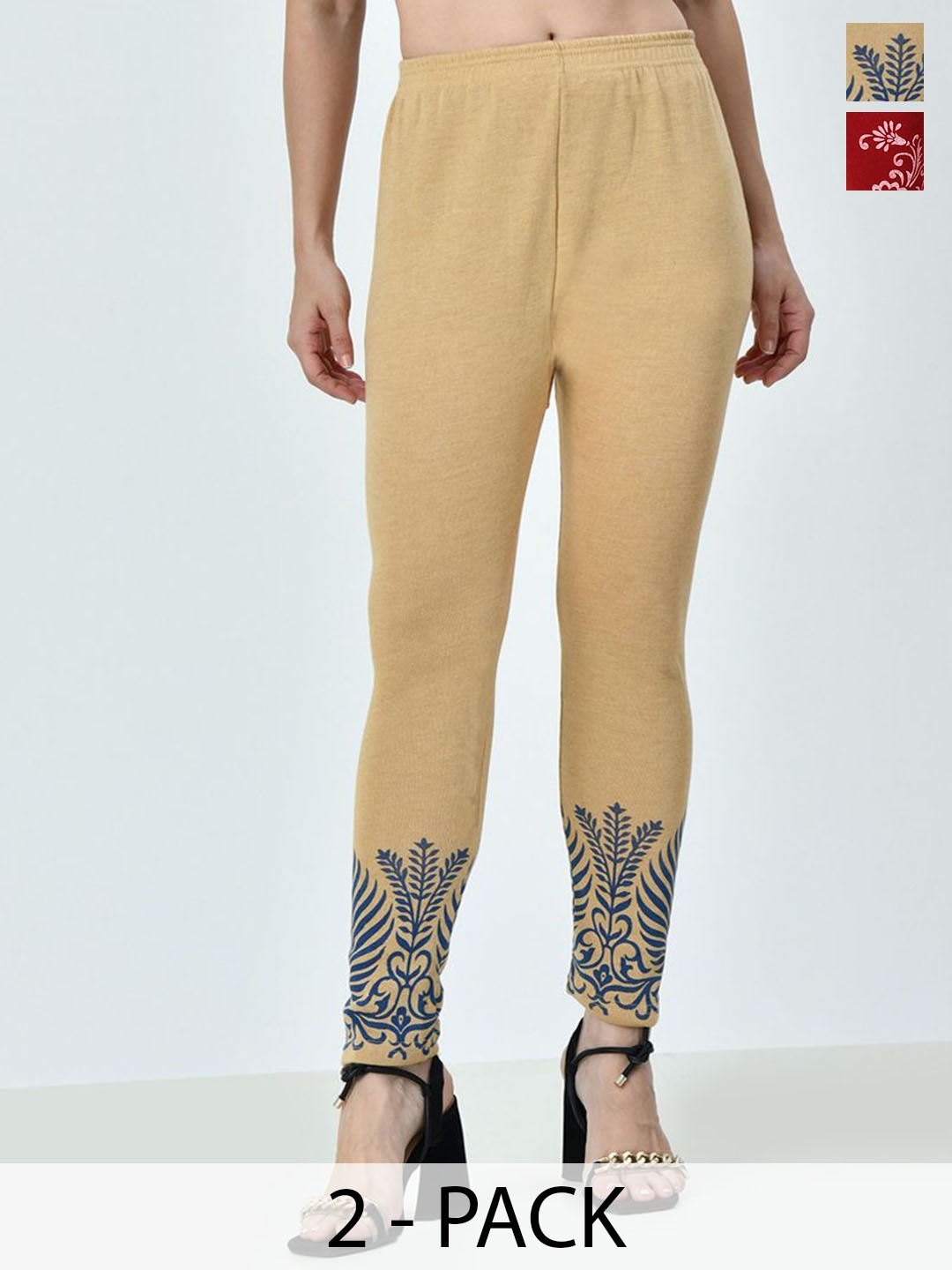 

BAESD Pack Of 2 Bottom Printed Ankle-Length Leggings, Multi