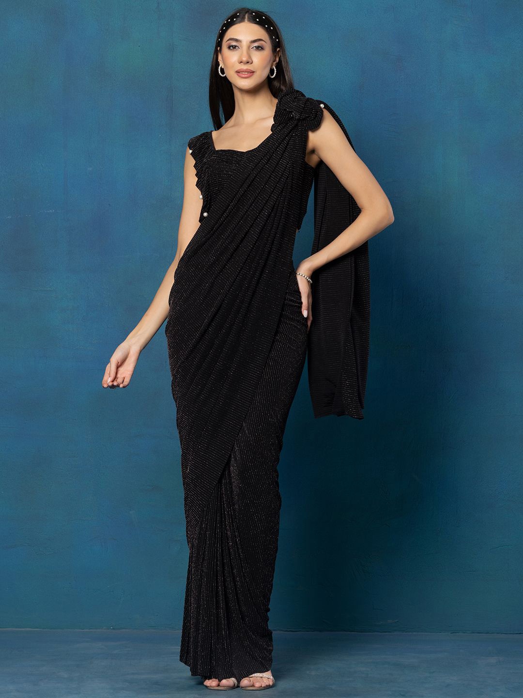 

Rang by Indya Embellished Zari Ready to Wear Saree, Black