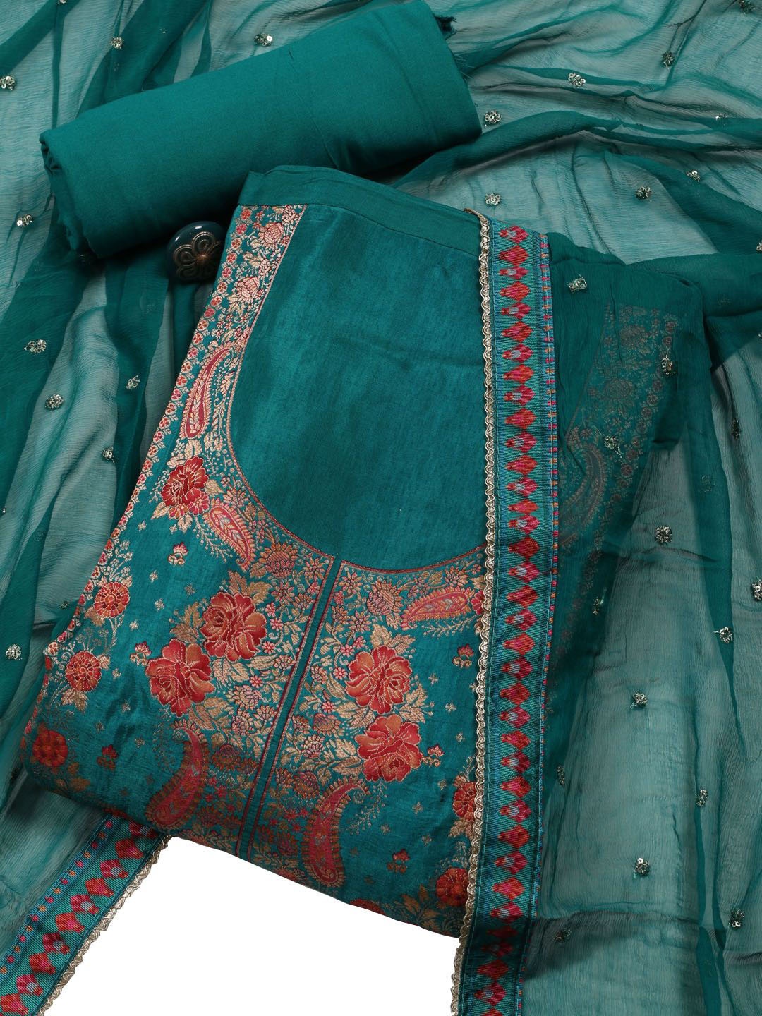 

Meena Bazaar Art Silk Unstitched Dress Material, Green