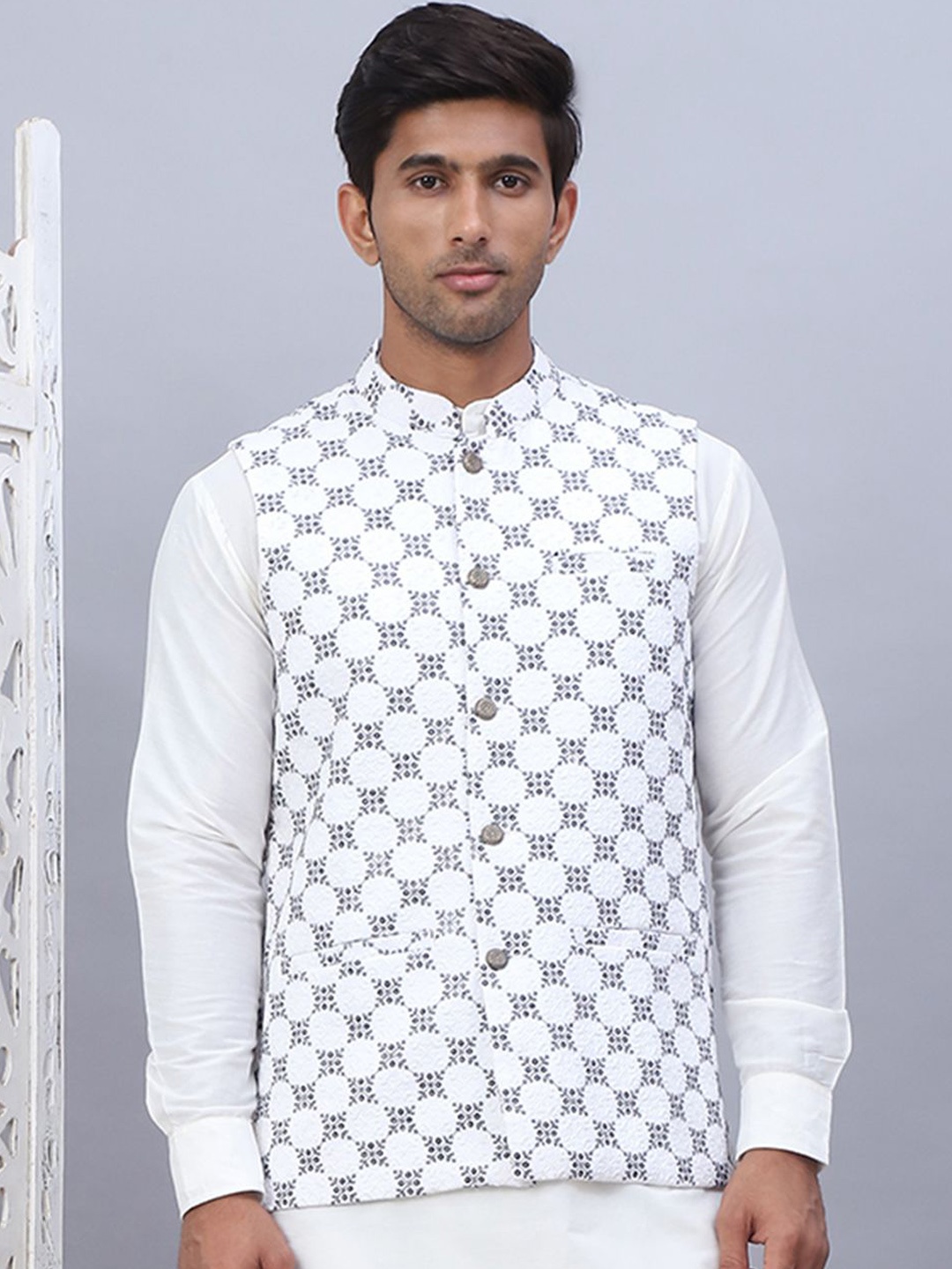 

Jompers Embroidered Nehru Jackets, White