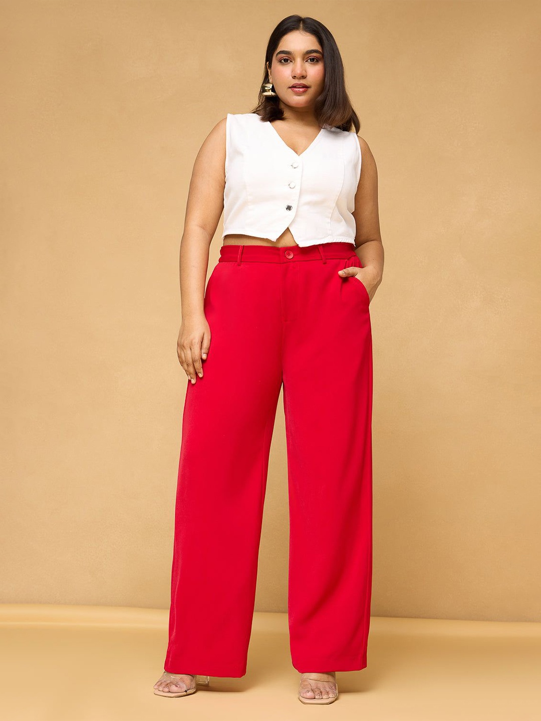 

FREAKINS Curve Scarlet Red Sleek Korean Pants