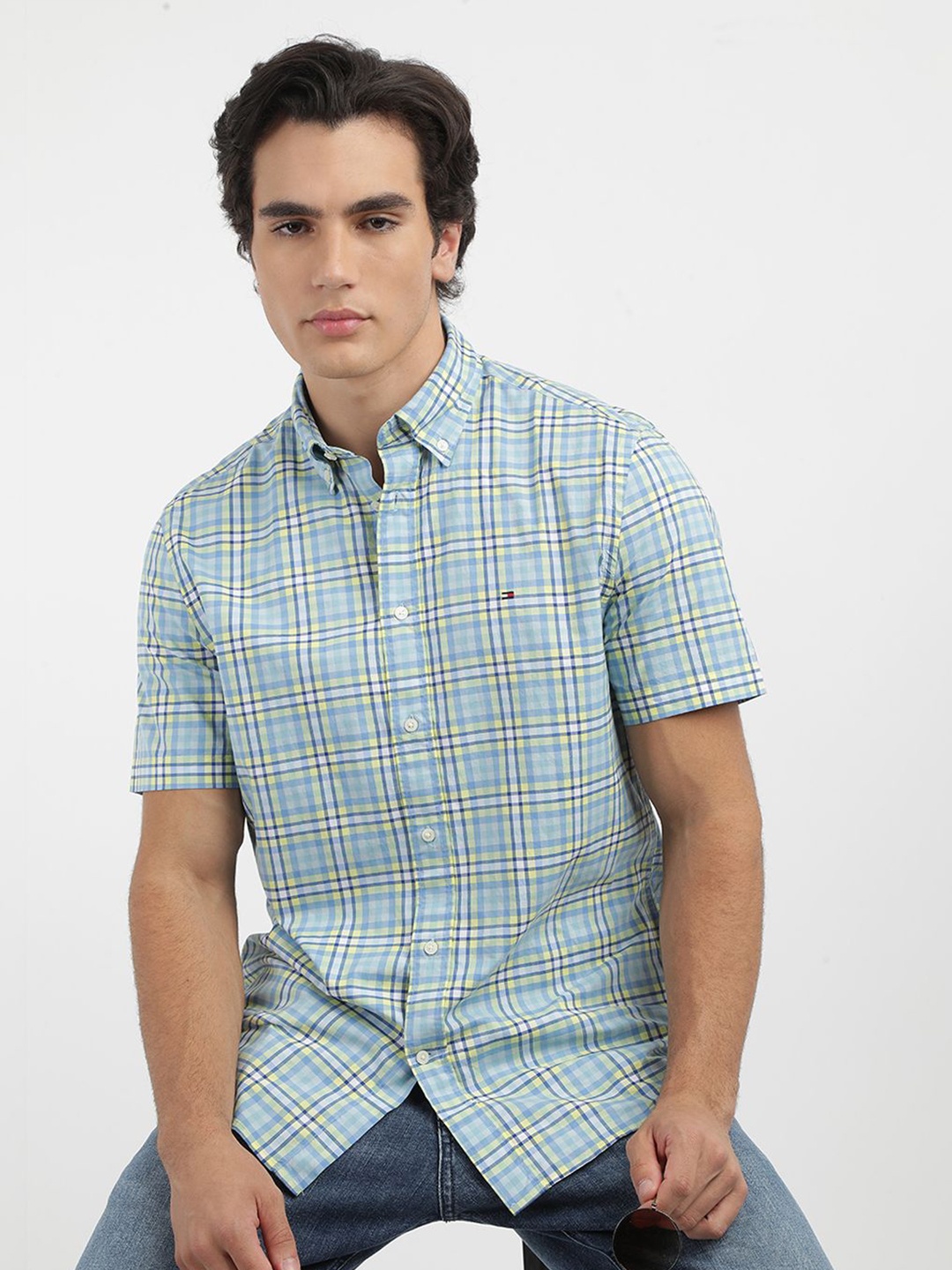 

Tommy Hilfiger Men Tartan Checked Button-Down Collar Casual Shirt, Blue