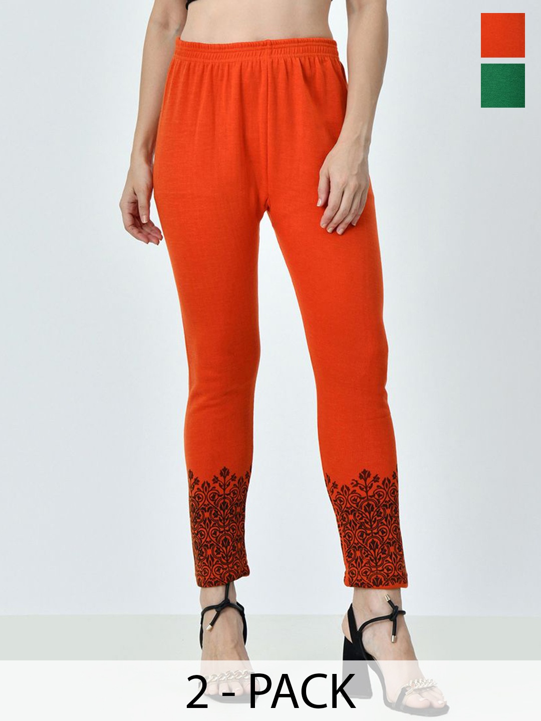 

BAESD Pack Of 2 Printed Ankle Length Leggings, Orange