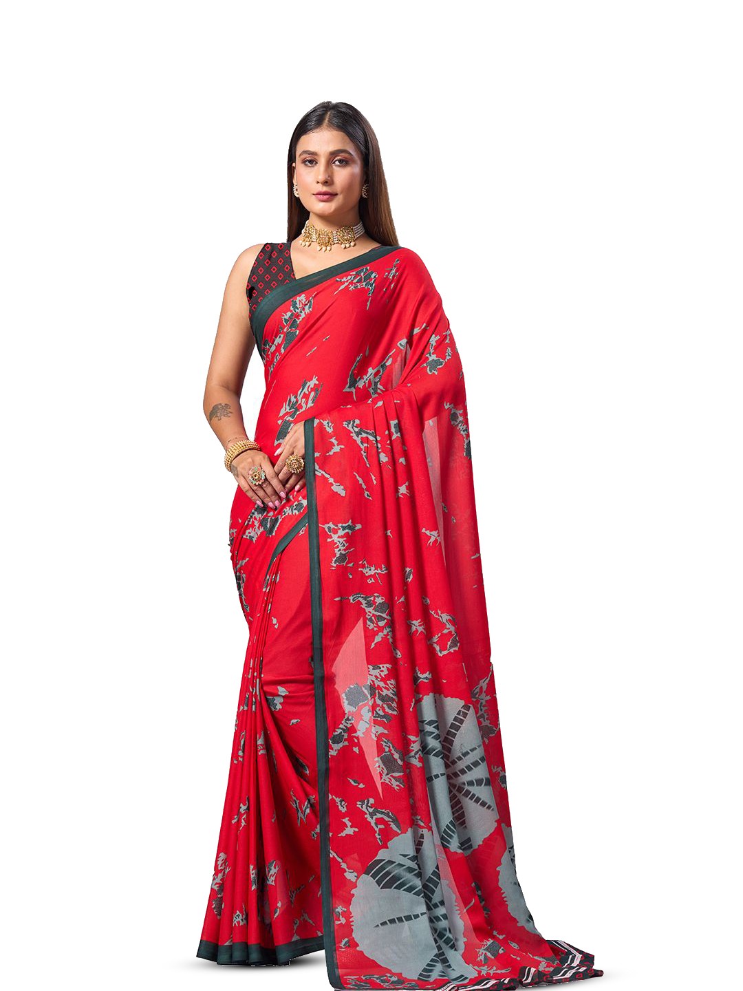 

VIRICA Women Printed Saree, Red