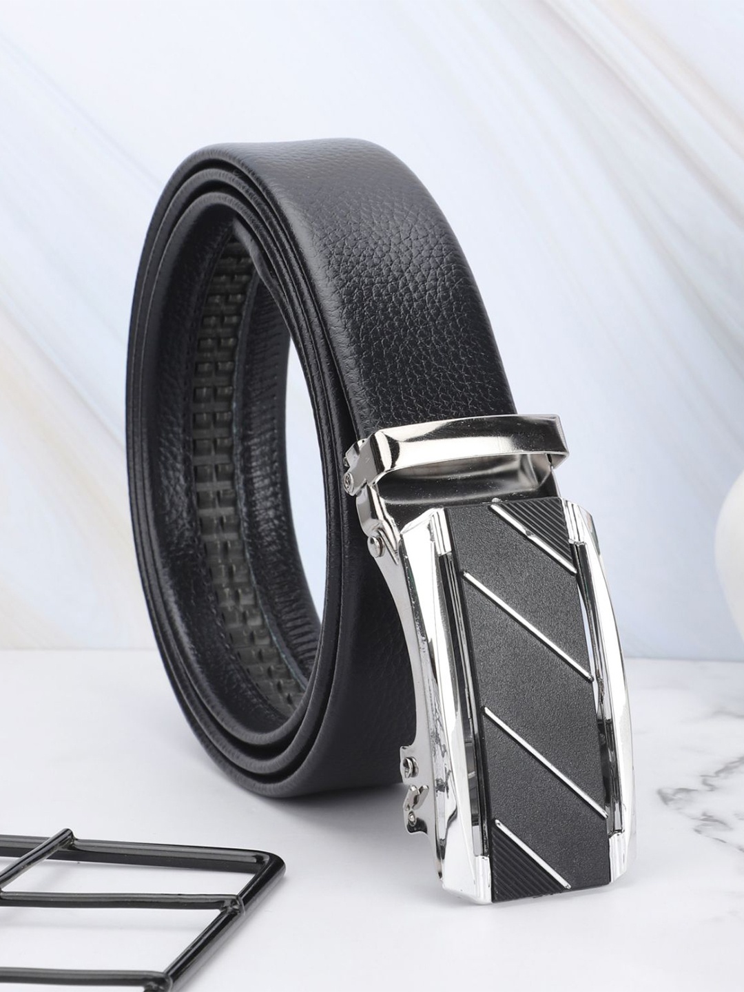 

WINSOME DEAL Men Textured Slider Buckle Formal Belt, Black