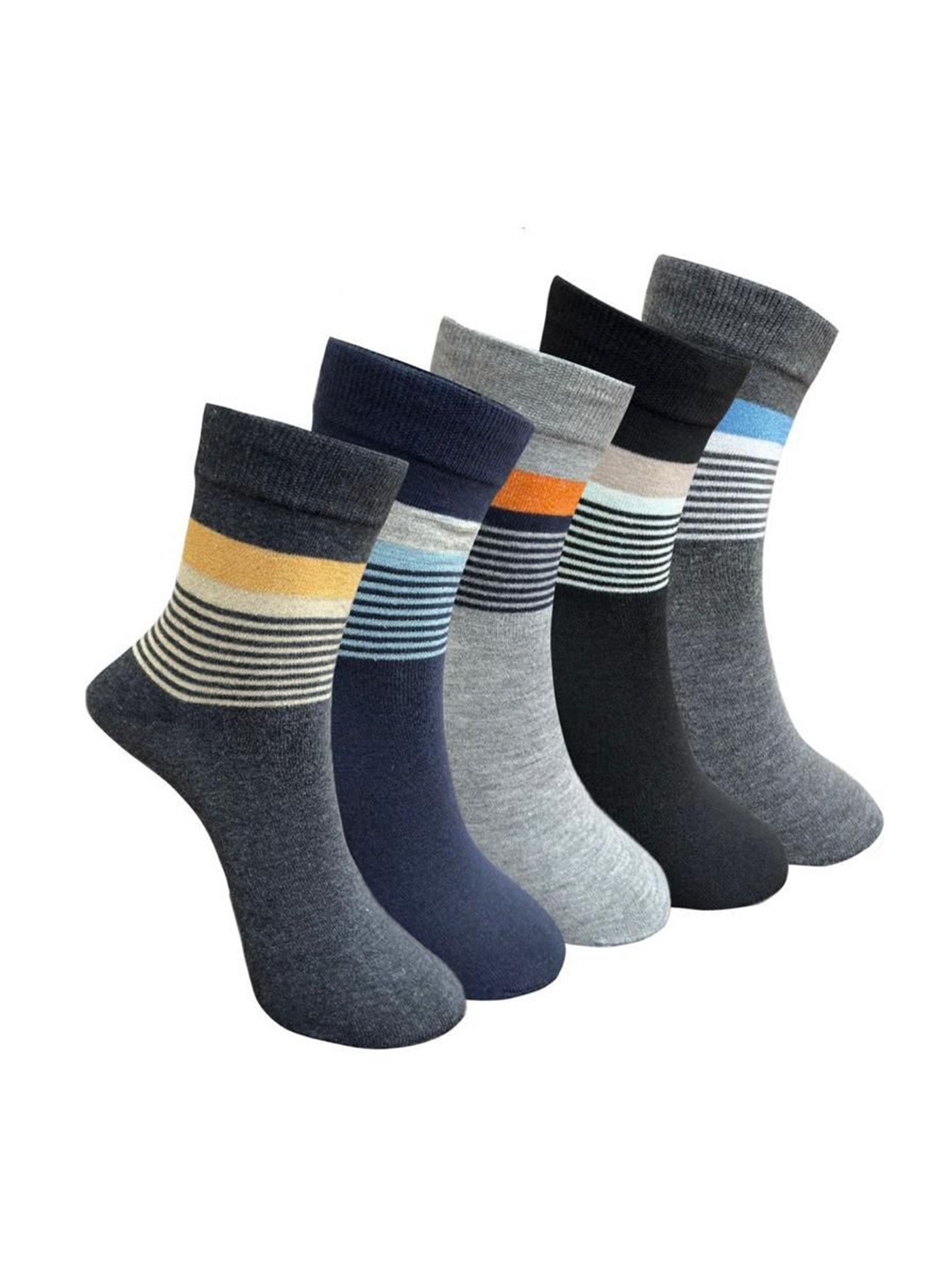 

HRX by Hrithik Roshan Men Pack Of 5 Striped Calf-Length Socks, Black
