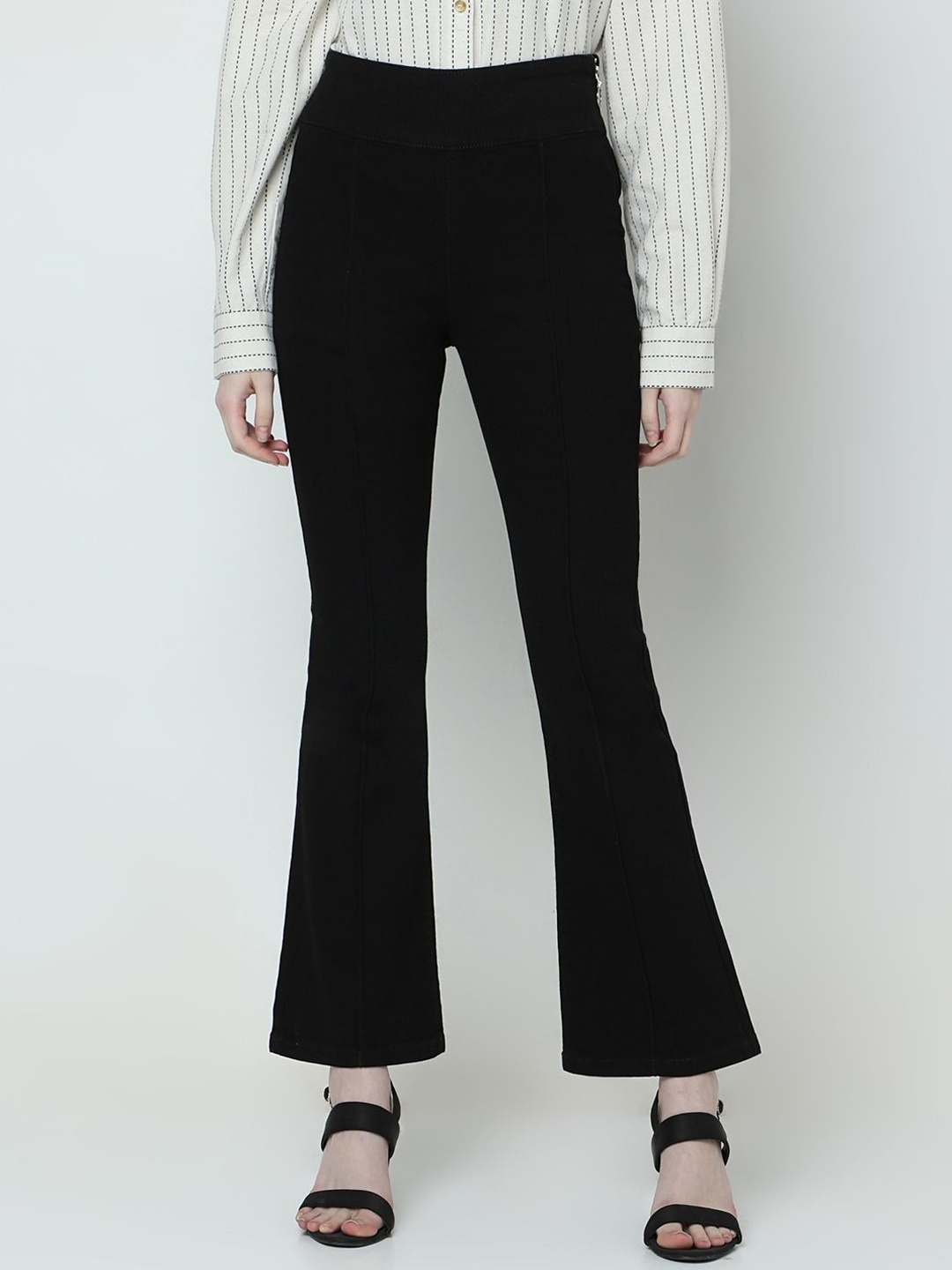 

Vero Moda Women Flared High-Rise Stretchable Jeans, Black