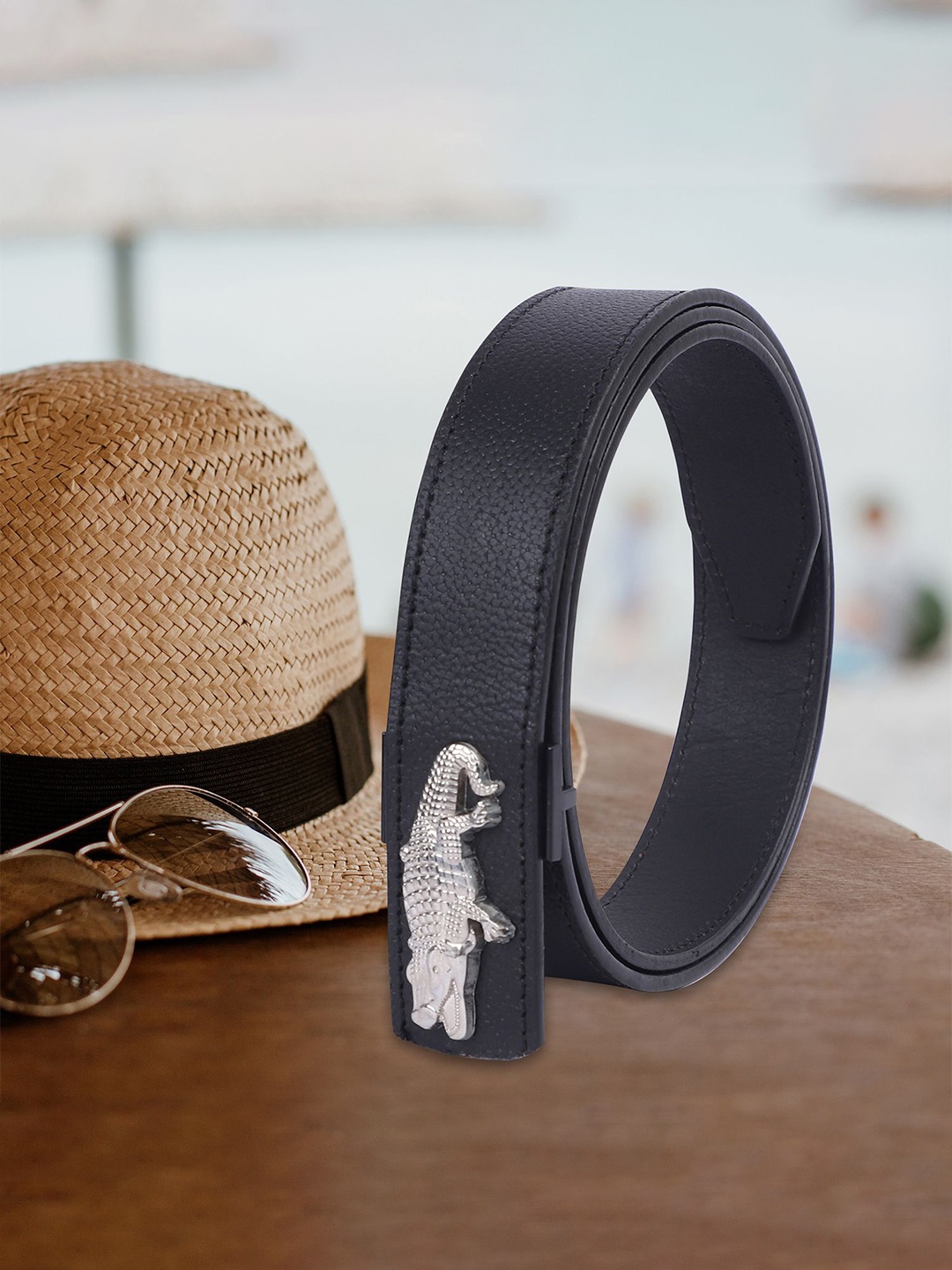 

KEZRO Men Push Pin Closure Textured Casual Belt, Black