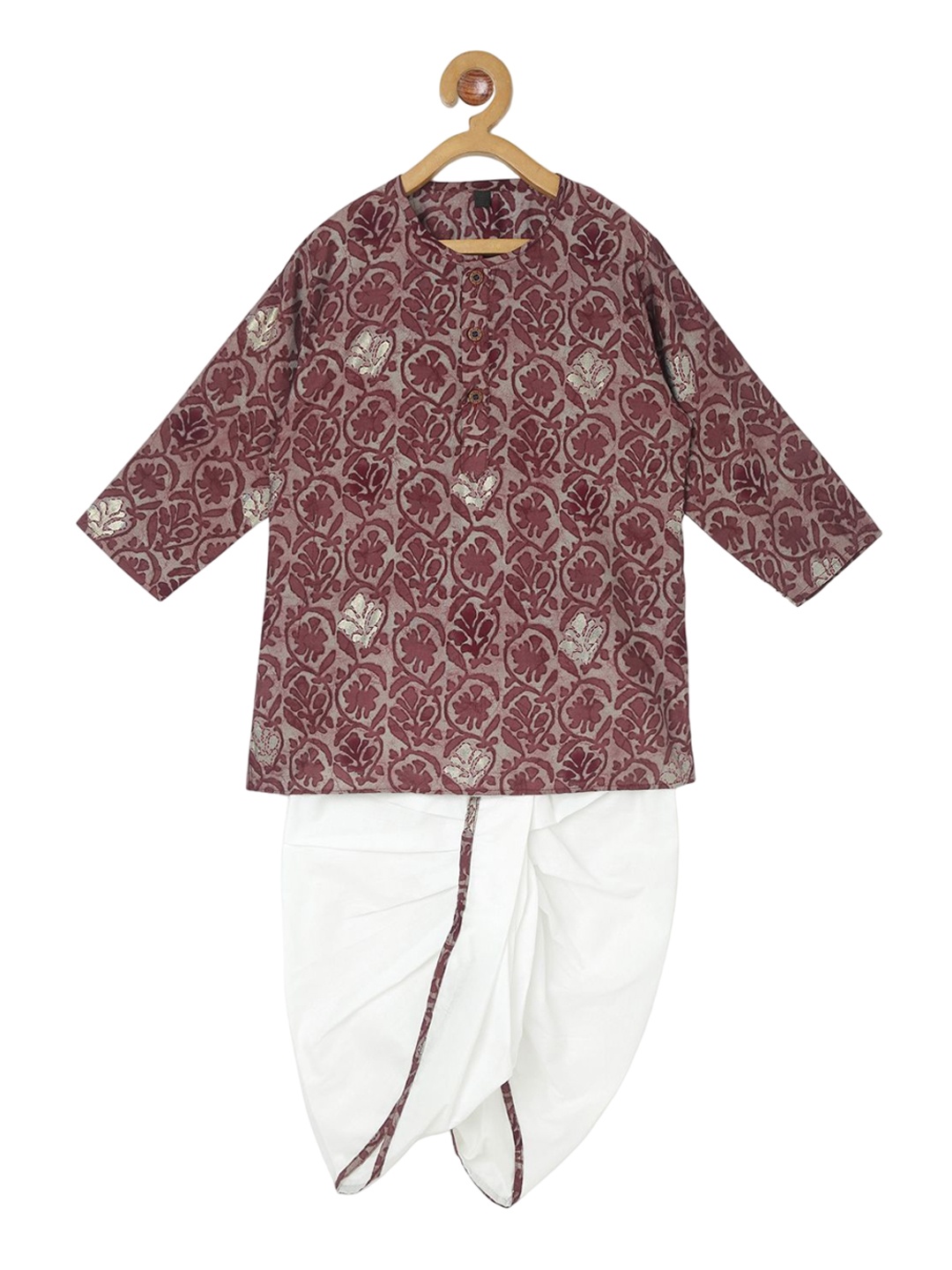 

BAESD Kids-Boys Ethnic Motifs Printed Regular Straight Kurta with Dhoti Pants, Purple