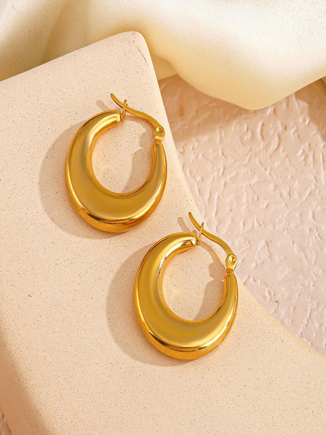 

AQUASTREET 18K Plated Waterproof Anti Tarnish Moon Shaped HoopEarrings, Gold