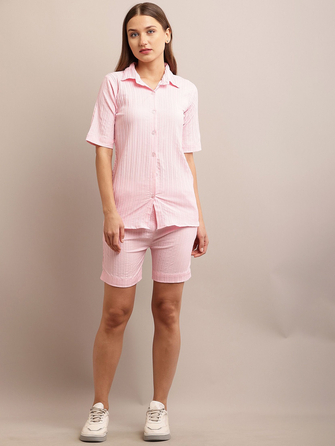 

BAESD Striped Pure Cotton Shirt With Shorts, Pink