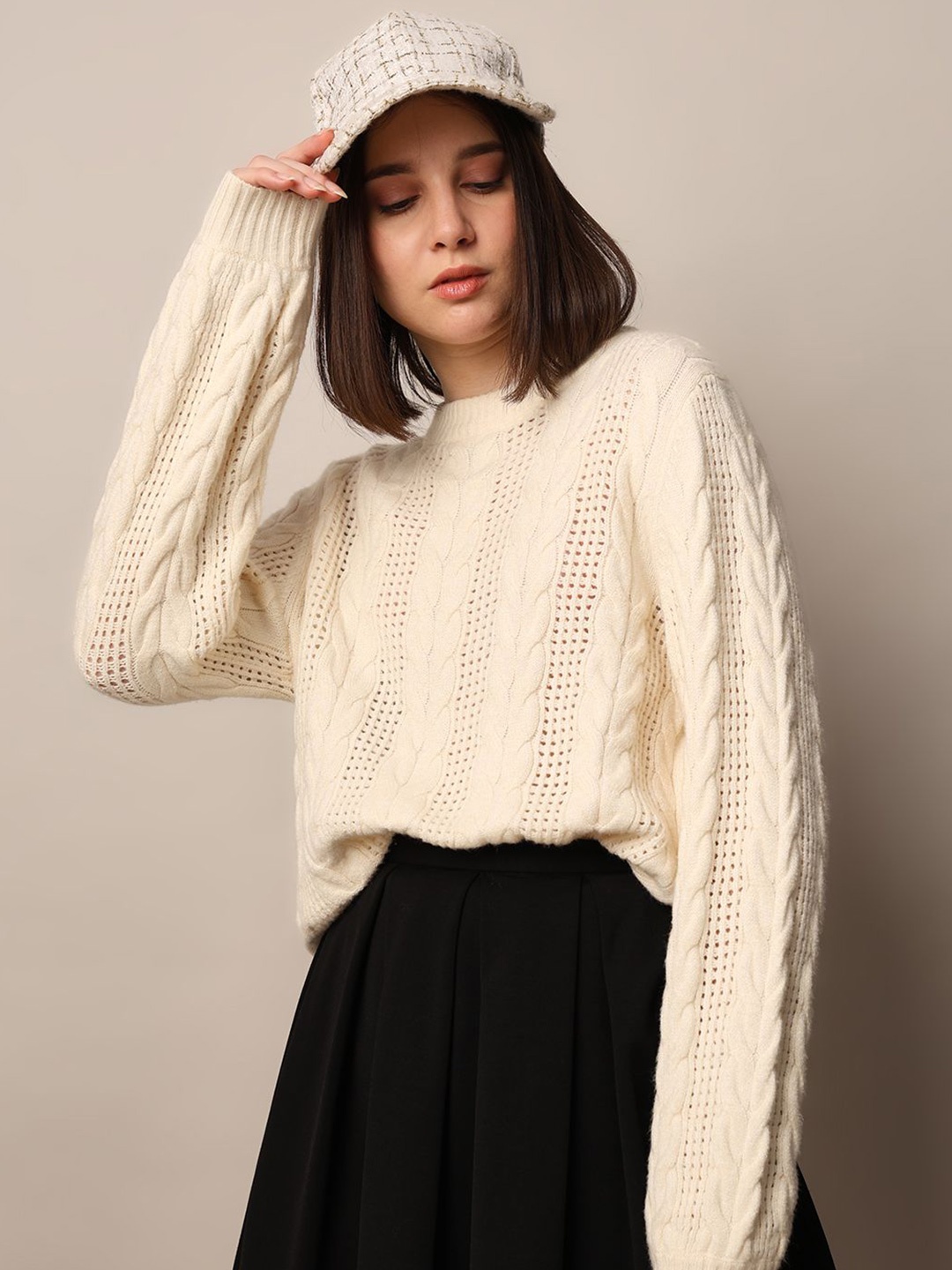 

ONLY Women Cable Knit Pullover, Cream