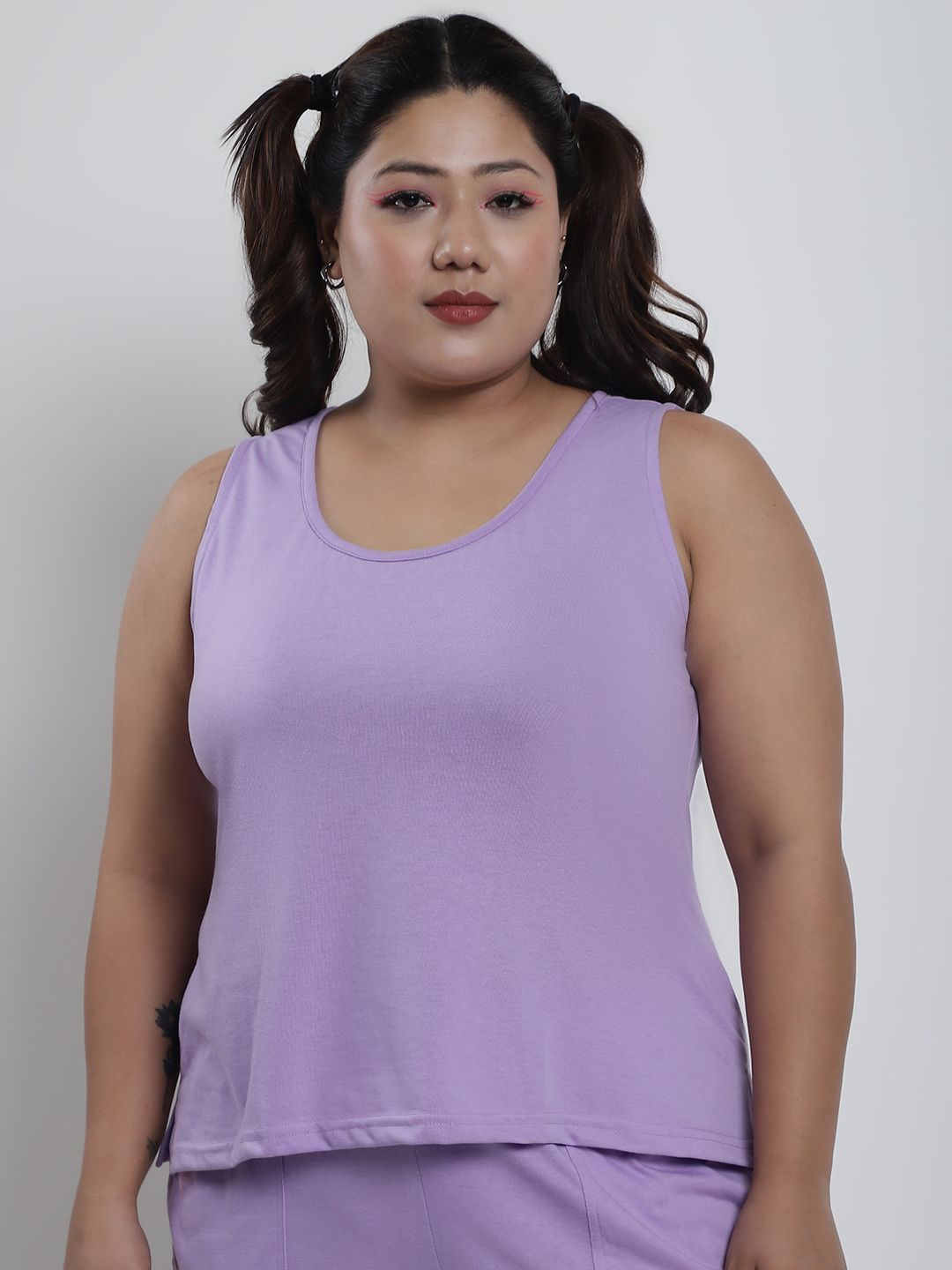 

thkgrlz Women Solid Round Neck Cotton Plus Size Top, Lavender