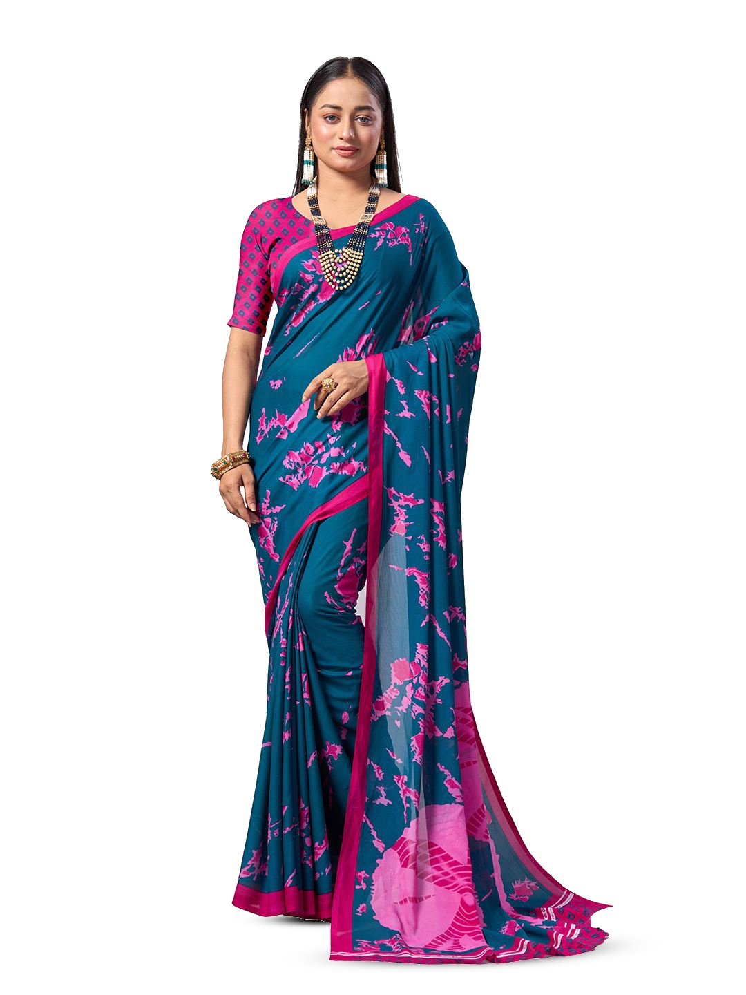 

VIRICA Abstract Printed Saree, Teal