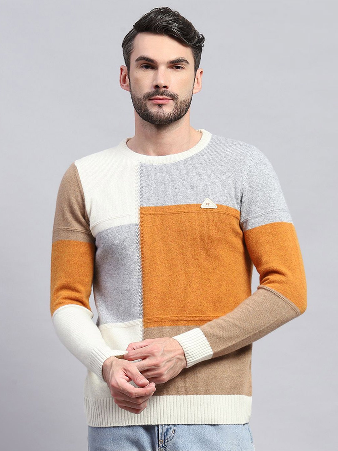 

Monte Carlo Men Colourblocked Woollen Pullover, Off white