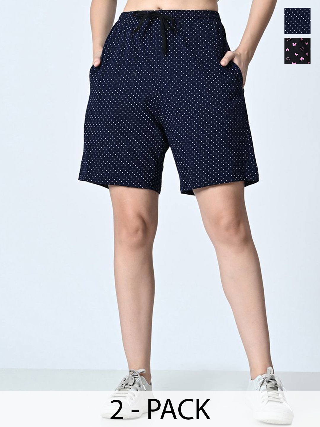 

BAESD Women Pack of 2 Printed High-Rise Shorts, Navy blue