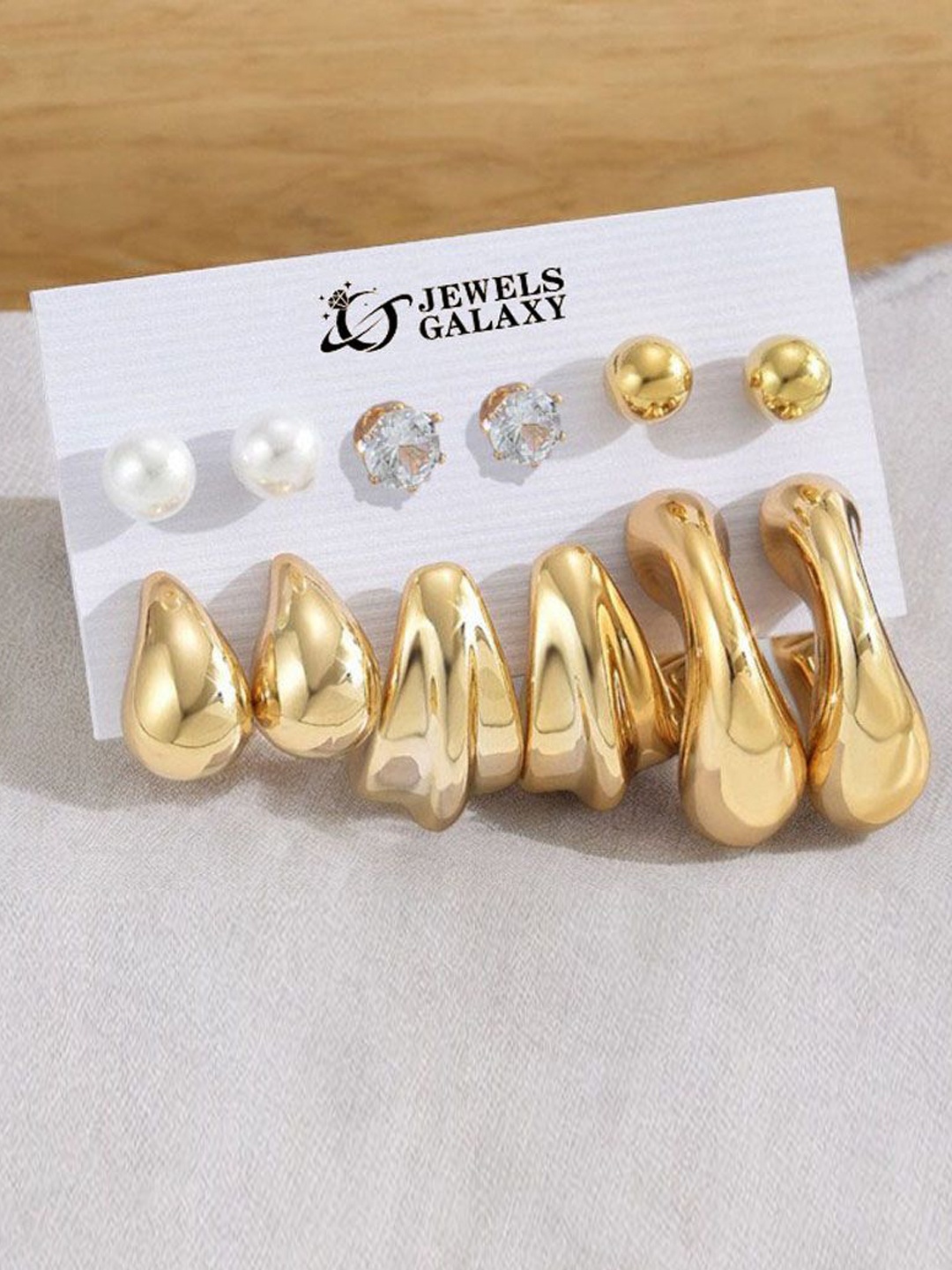 

Jewels Galaxy Set Of 6 Gold-Plated Pearls Studs & Hoop Earrings