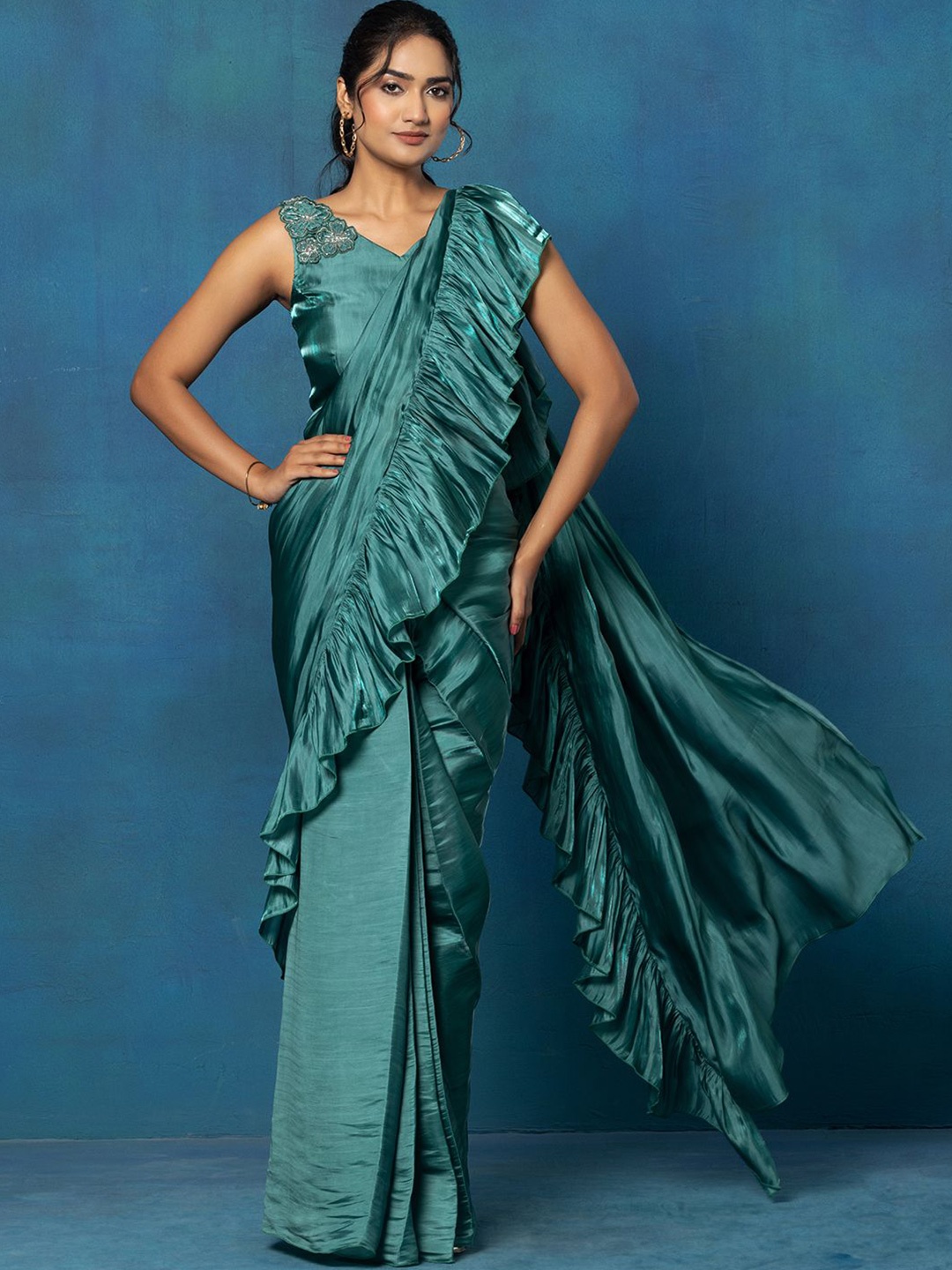 

Rang by Indya Satin Saree, Green