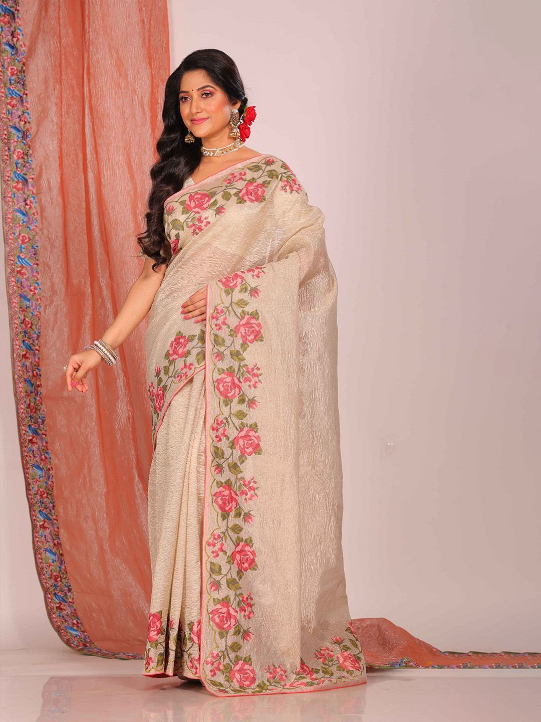 

Morchari Embroidered Tissue Saree, Silver