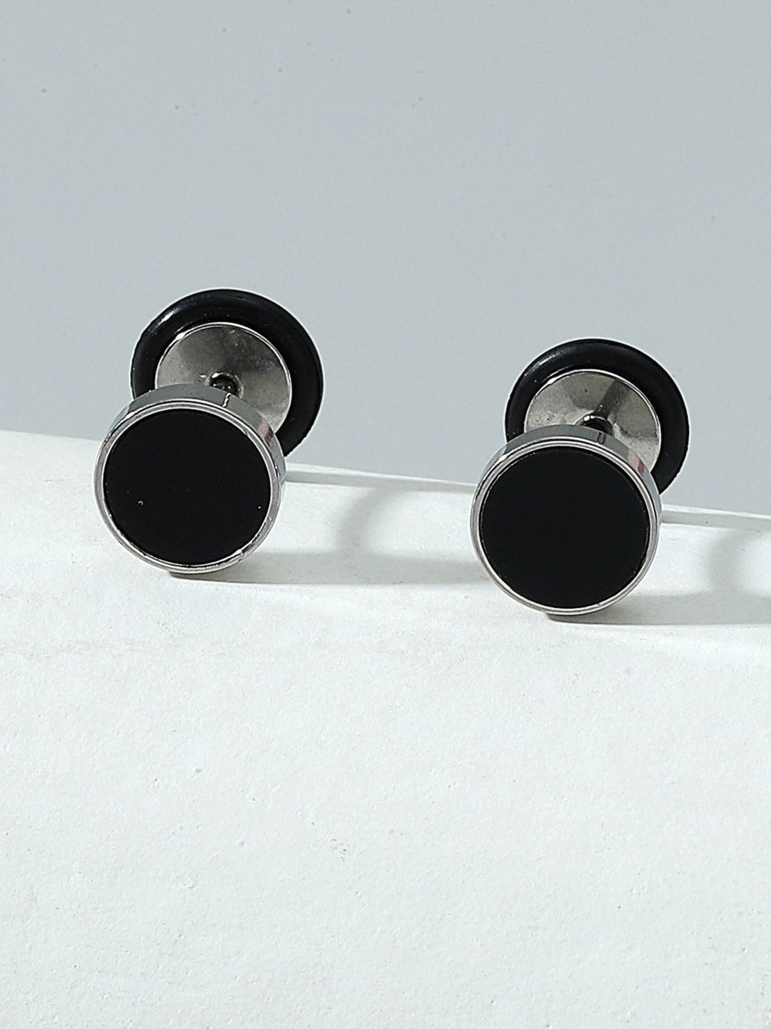 

KRENOZ Men Sterling Silver Cubic Zirconia Circular Studs, Black